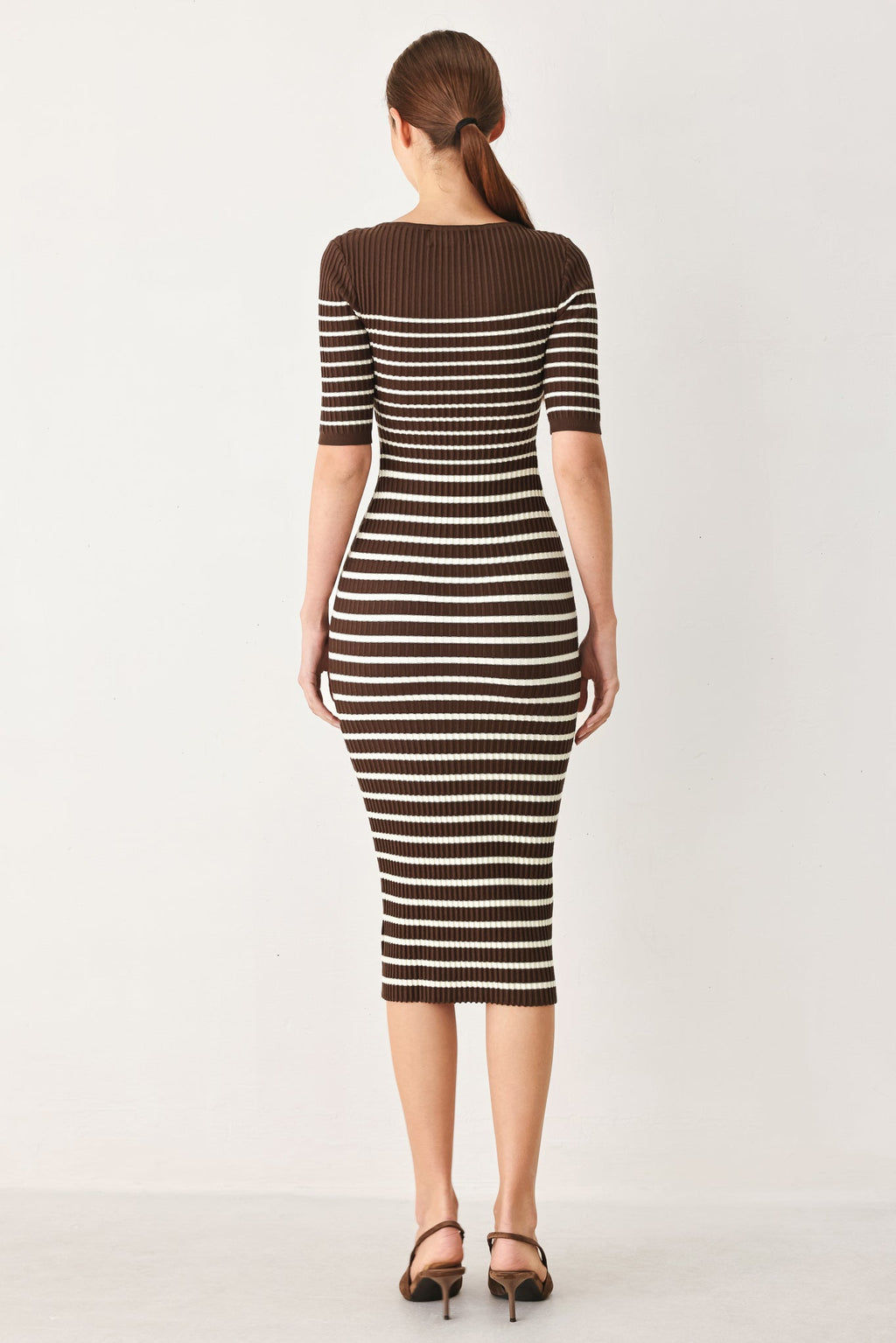 Flying Tomato Chocolate Stripe Sweater Midi Dress