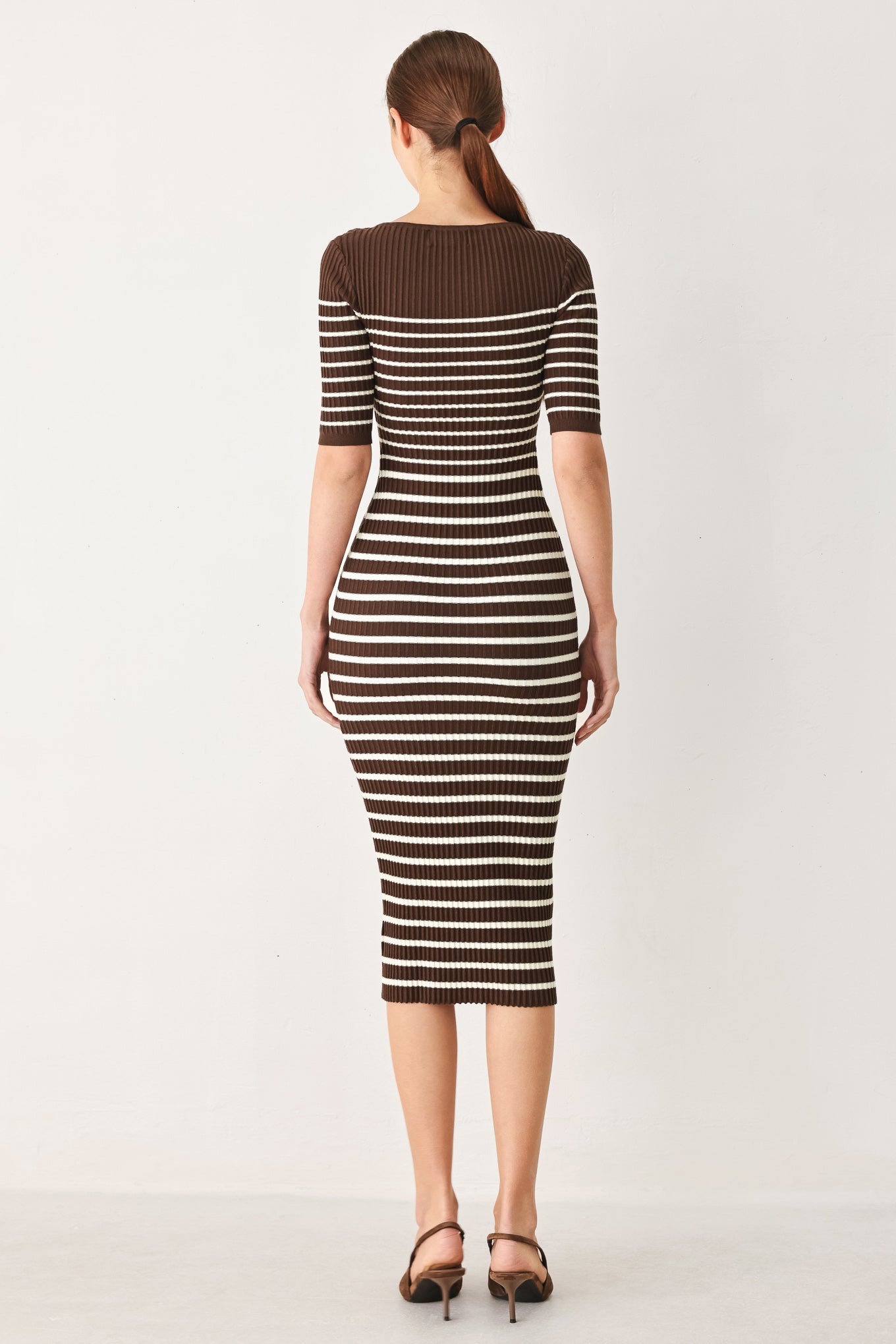 Flying Tomato Chocolate Stripe Sweater Midi Dress