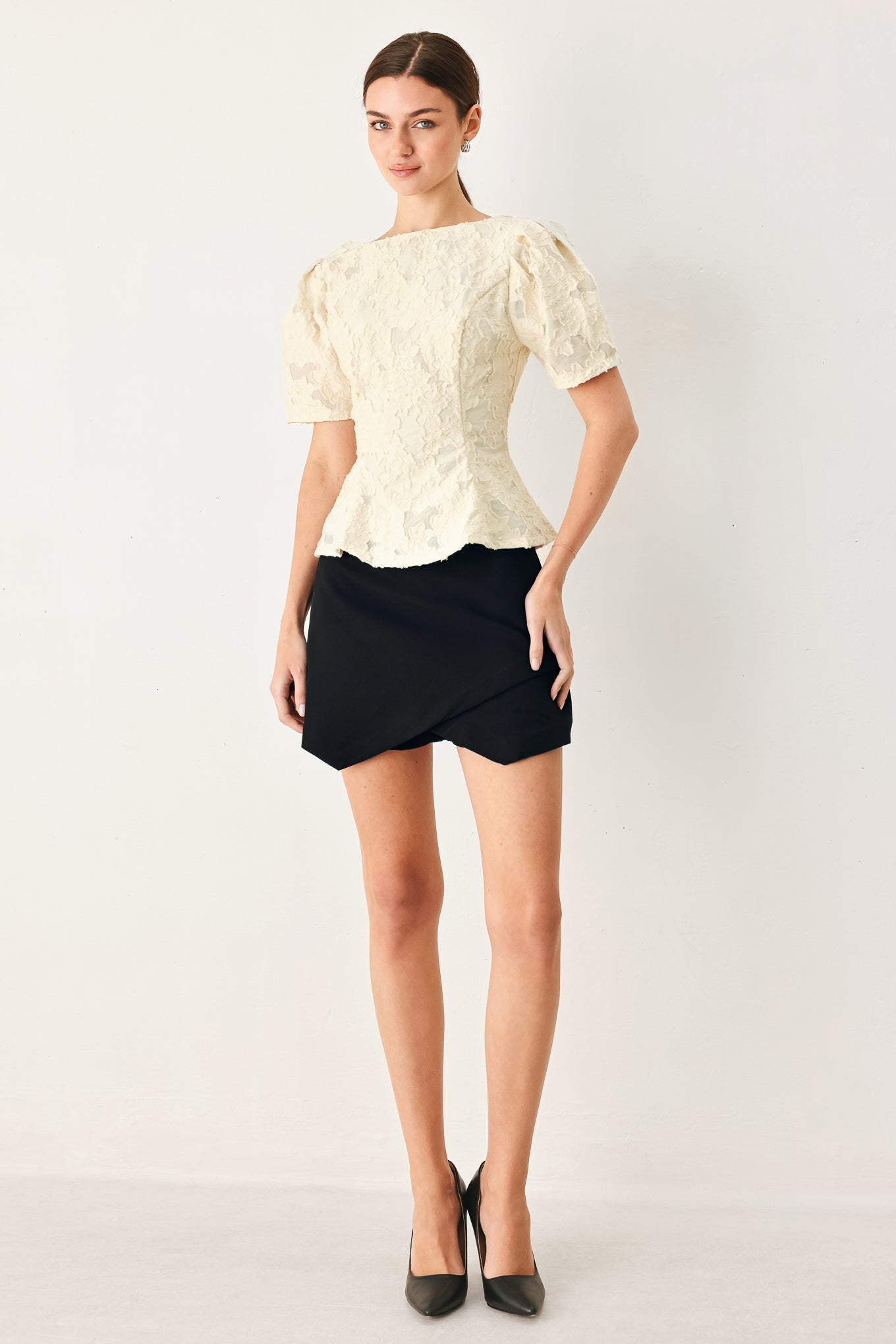 Flying Tomato Pretty Bloom Woven Jacquard Top