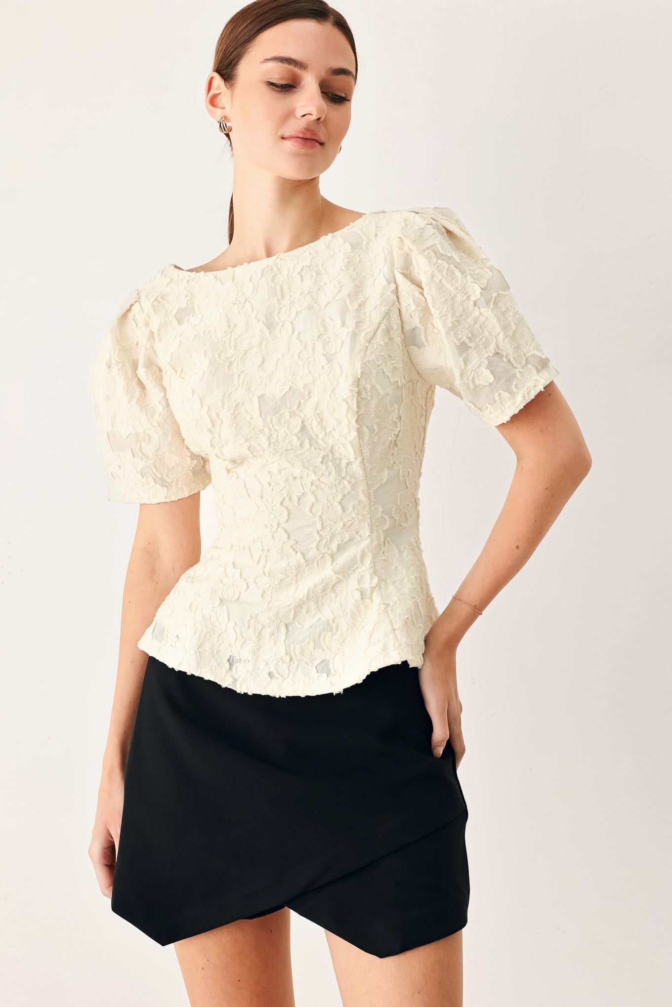 Flying Tomato Pretty Bloom Woven Jacquard Top