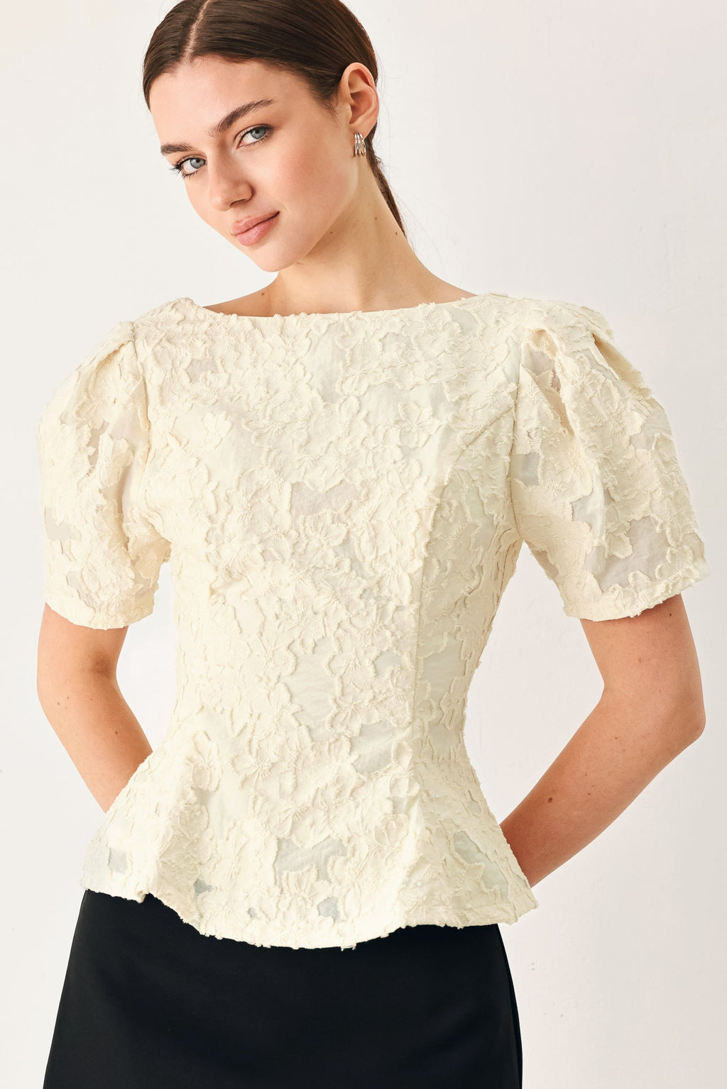 Flying Tomato Pretty Bloom Woven Jacquard Top