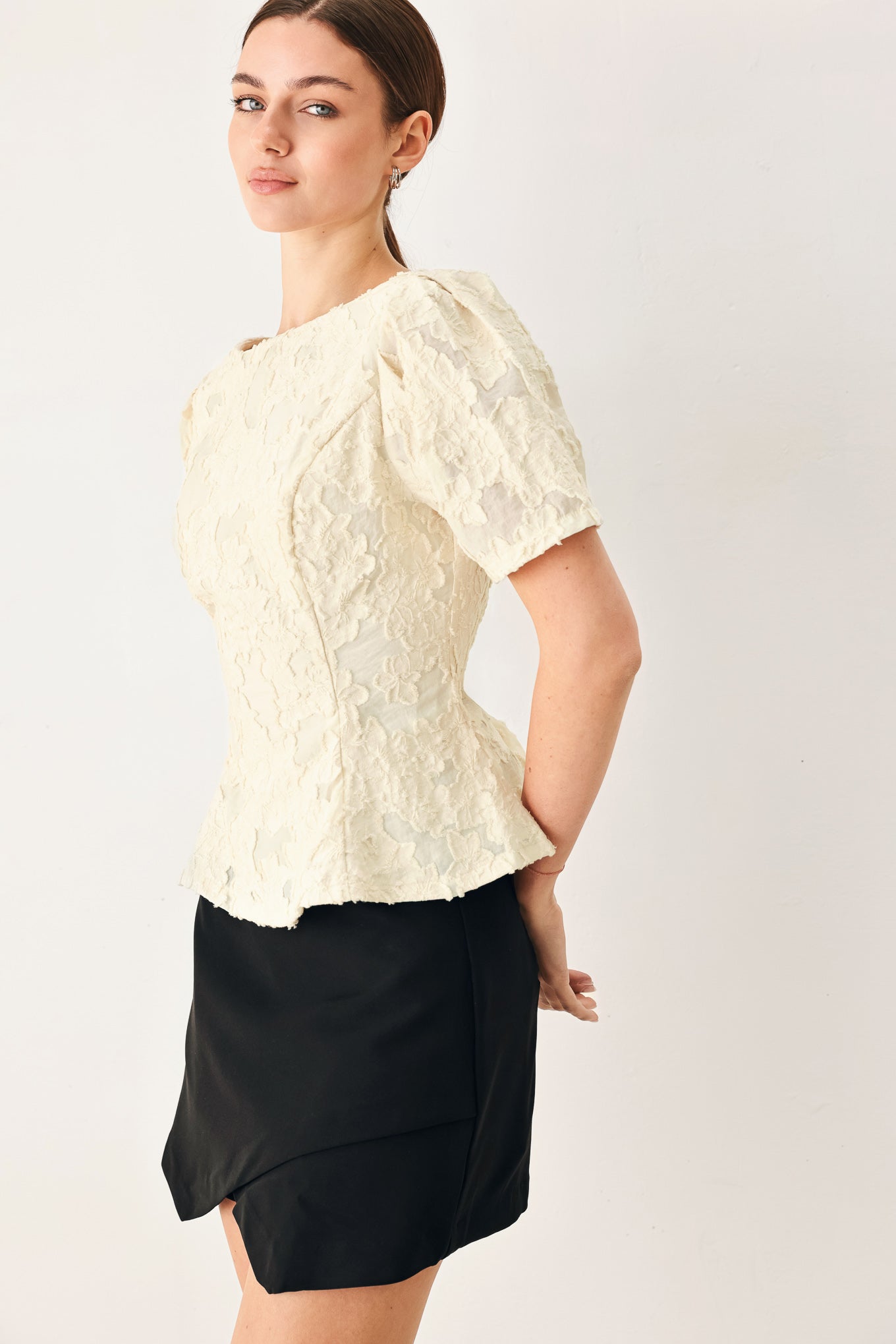 Flying Tomato Pretty Bloom Woven Jacquard Top