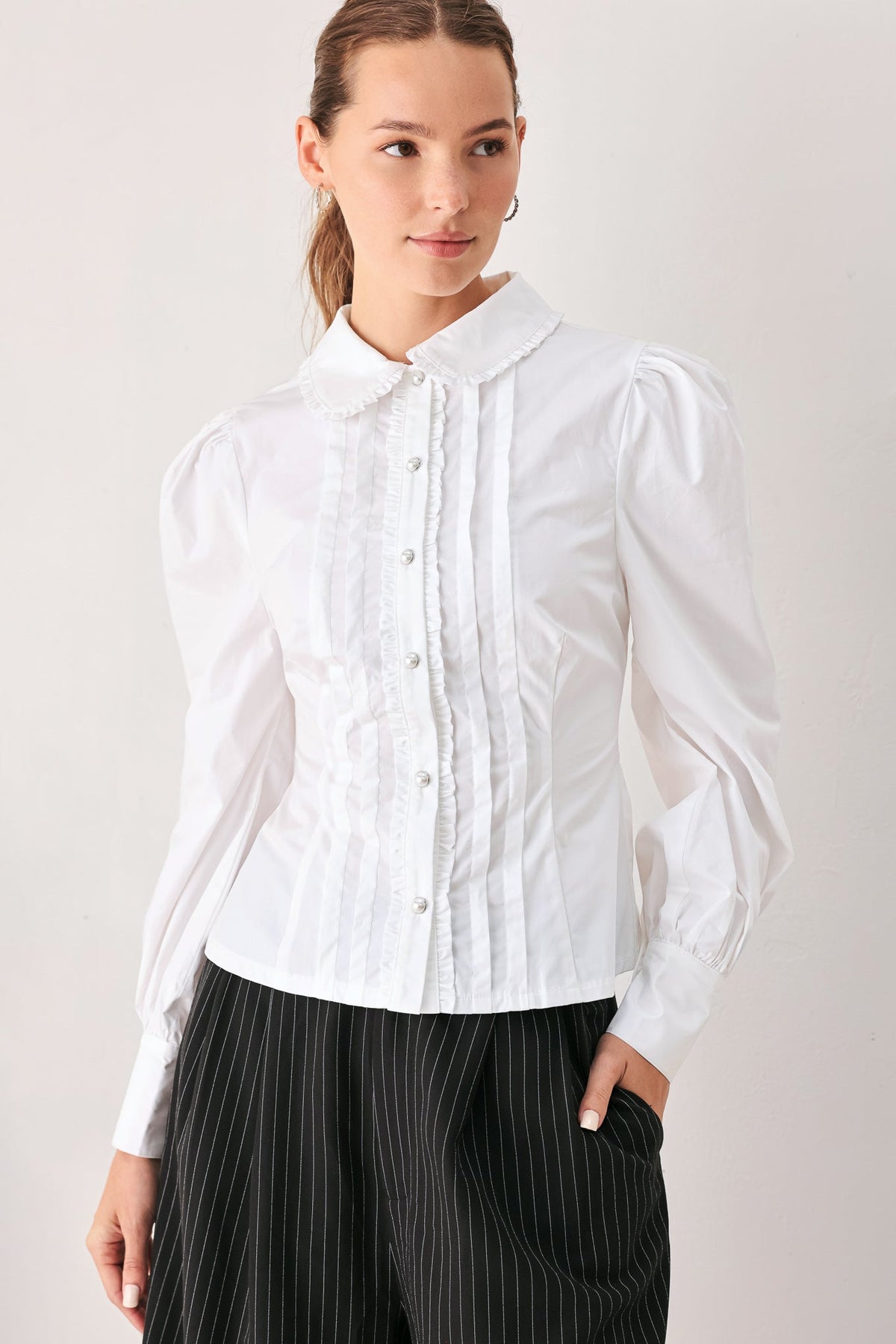 Flying Tomato Regency White Pintuck Cotton Blouse