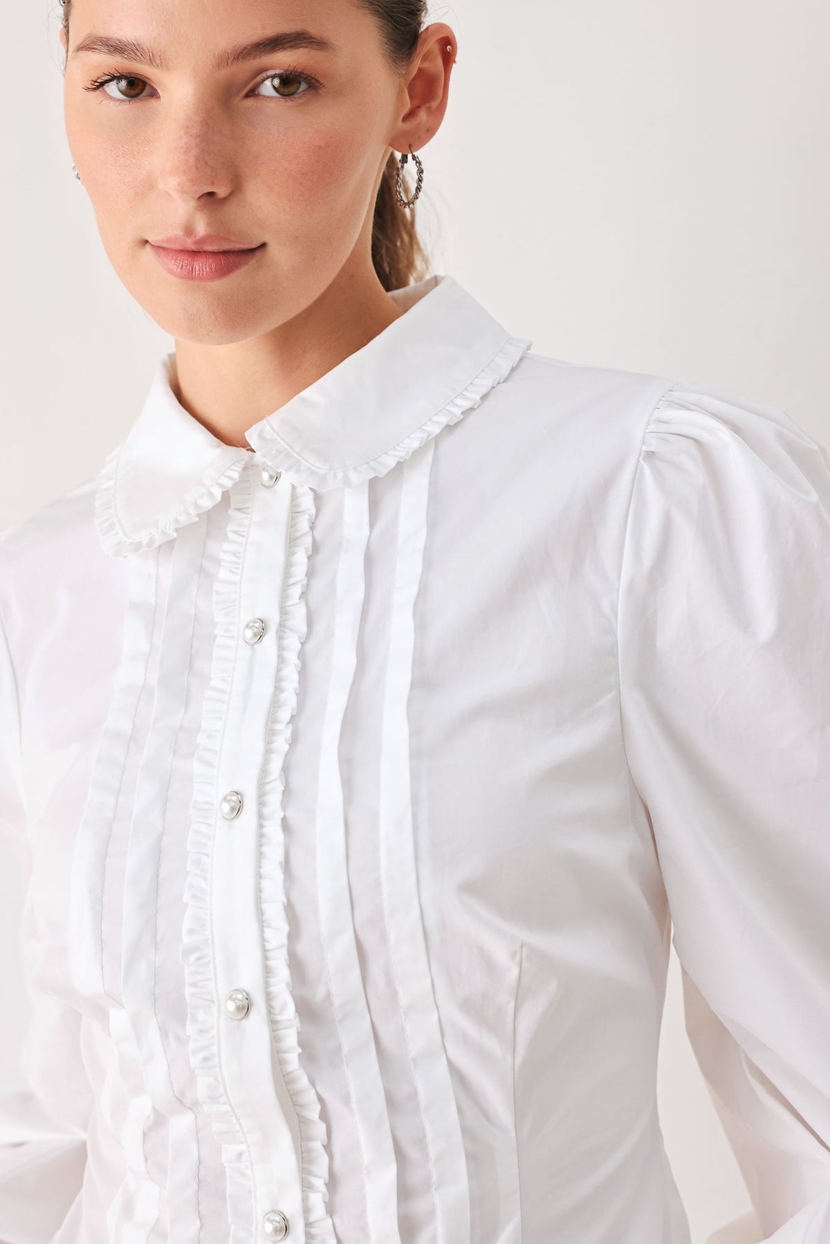Flying Tomato Regency White Pintuck Cotton Blouse