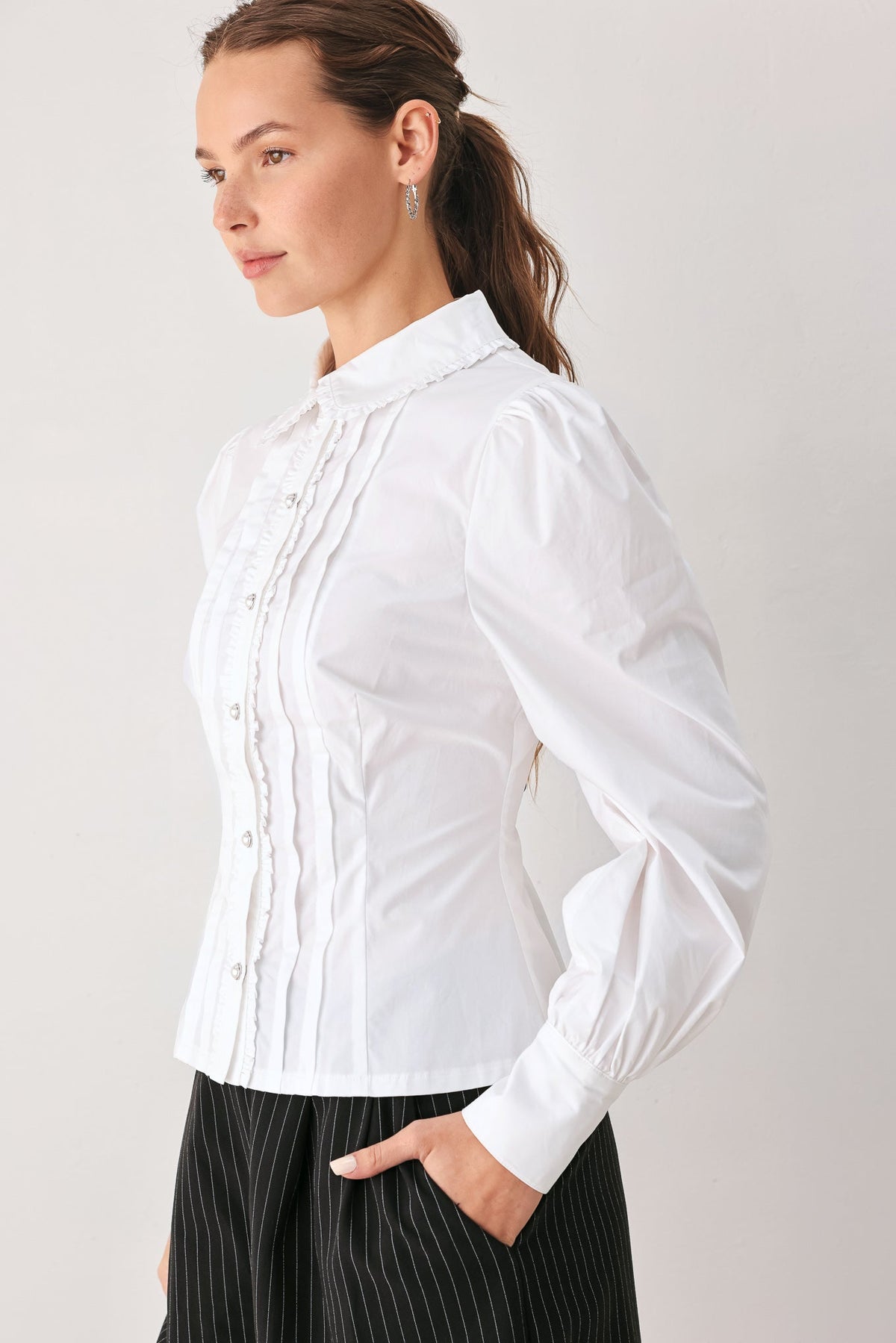 Flying Tomato Regency White Pintuck Cotton Blouse