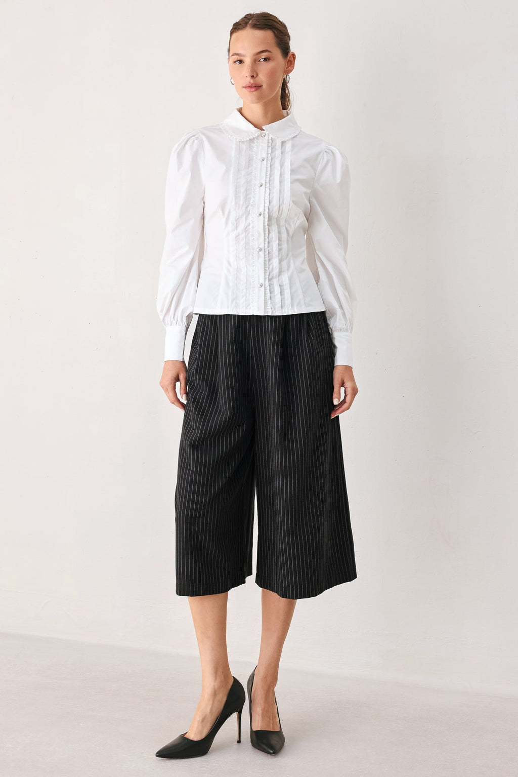 Flying Tomato Regency White Pintuck Cotton Blouse