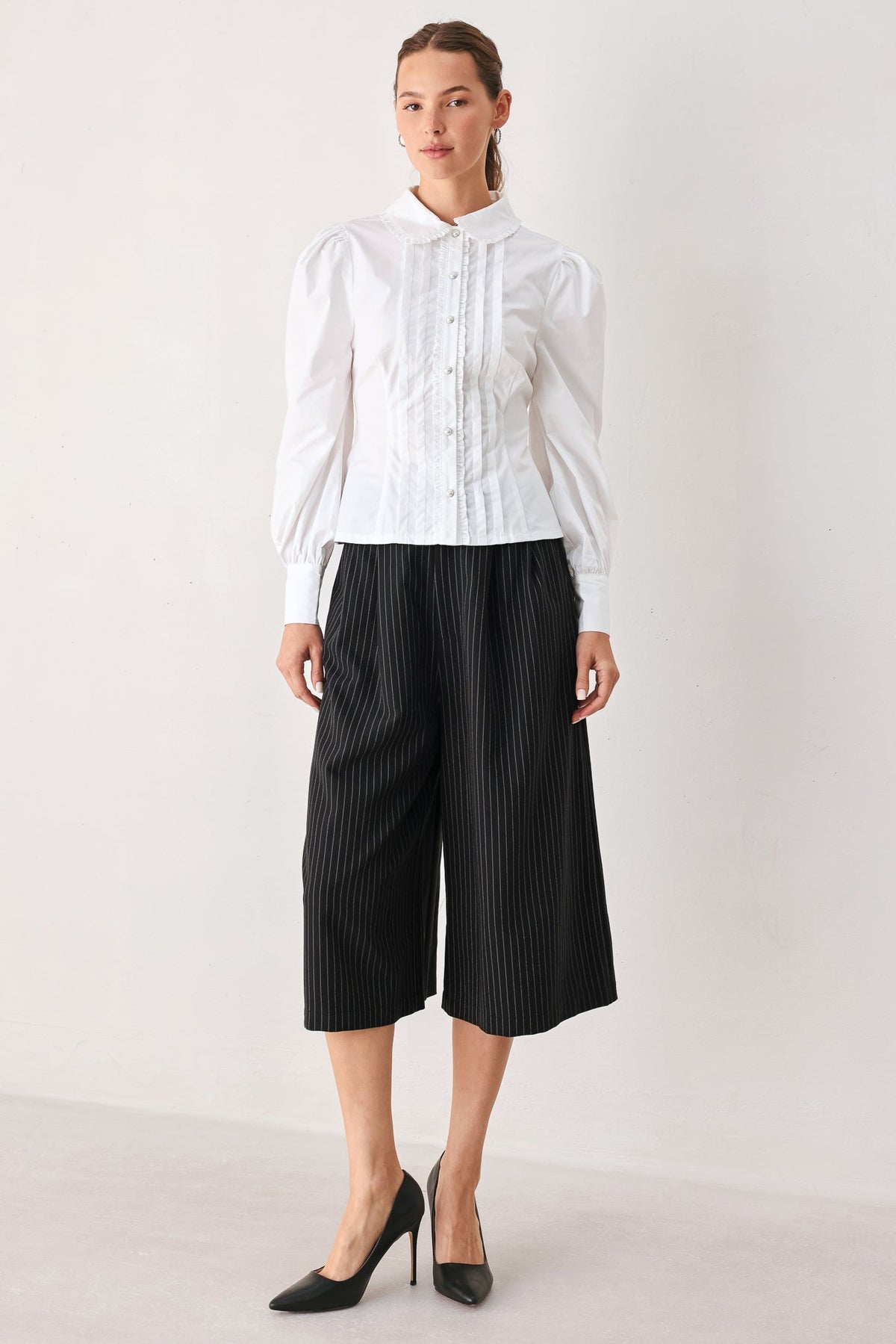 Flying Tomato Regency White Pintuck Cotton Blouse
