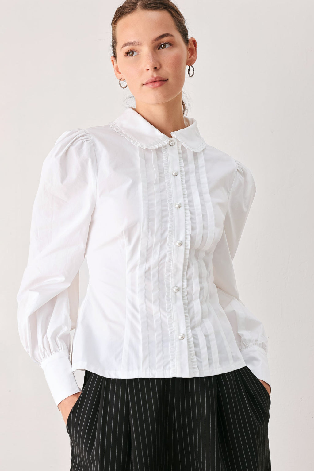 Flying Tomato Regency White Pintuck Cotton Blouse