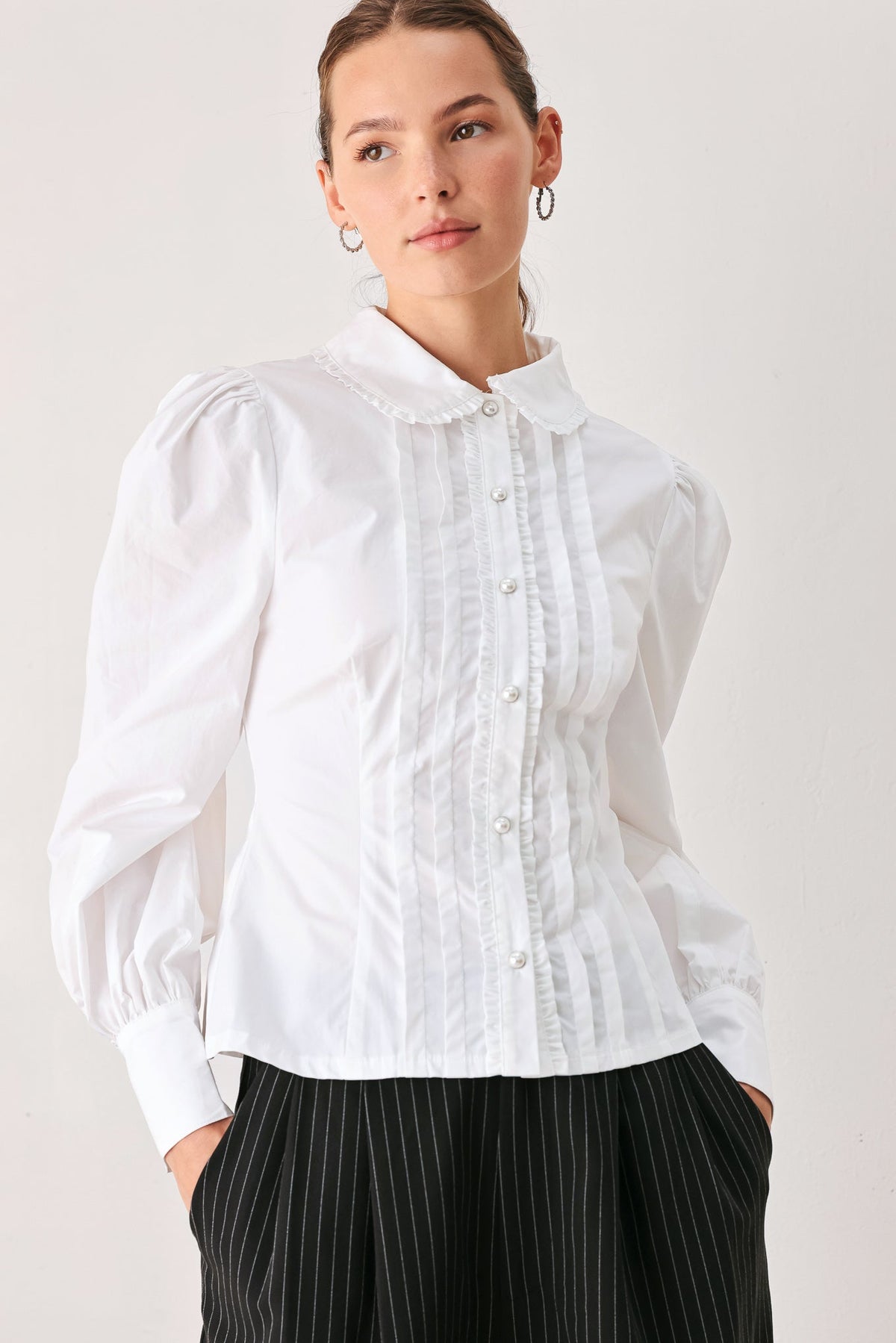 Flying Tomato Regency White Pintuck Cotton Blouse