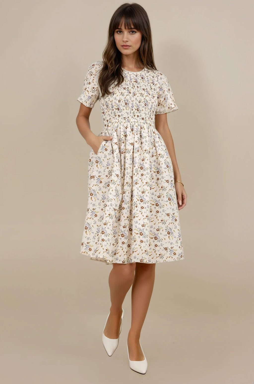 Maylee Dress in Ivory Cream Floral