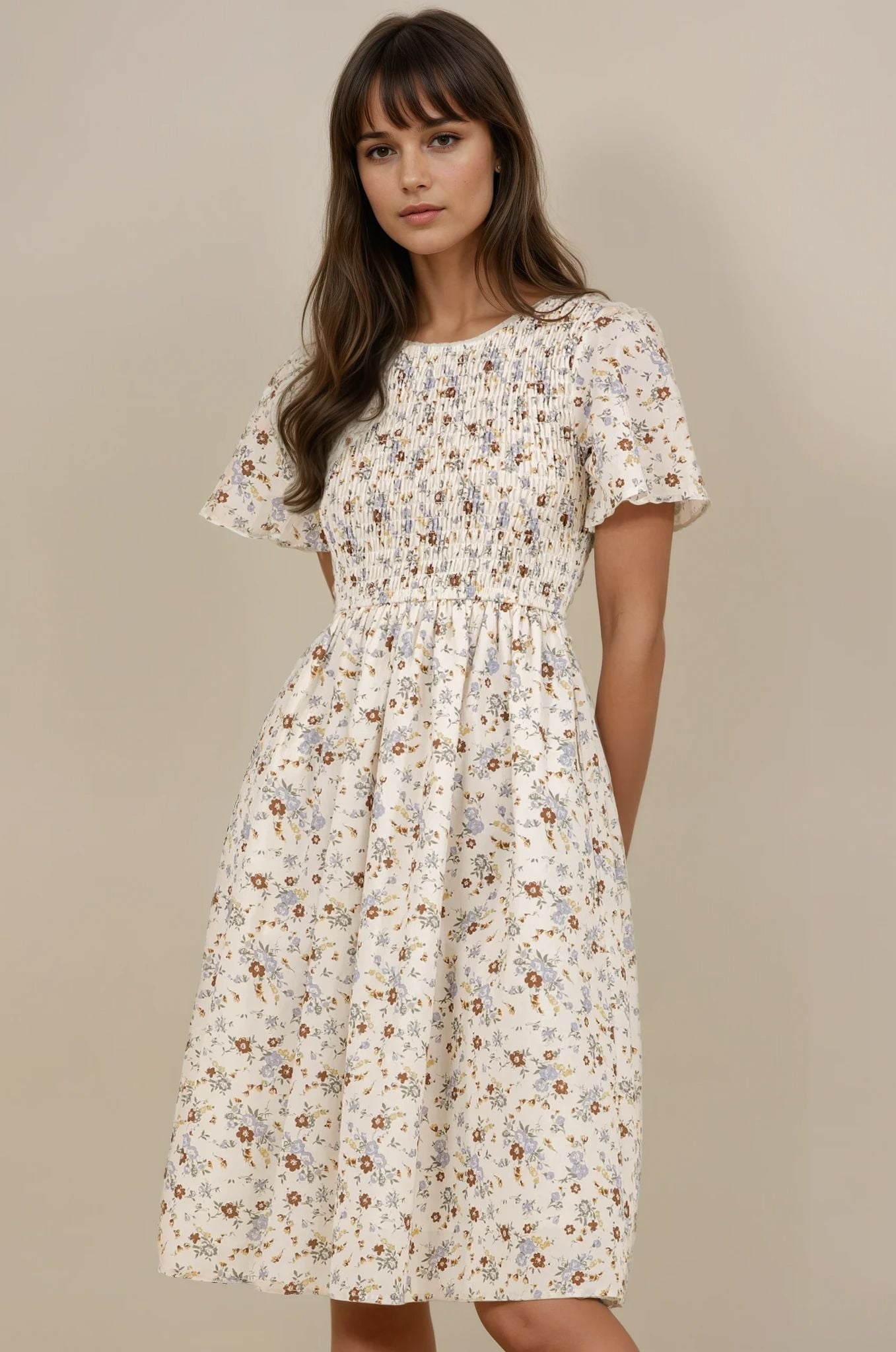 Maylee Dress in Ivory Cream Floral
