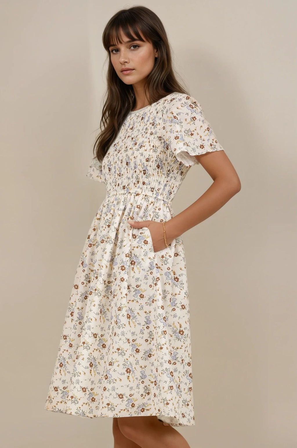 Maylee Dress in Ivory Cream Floral
