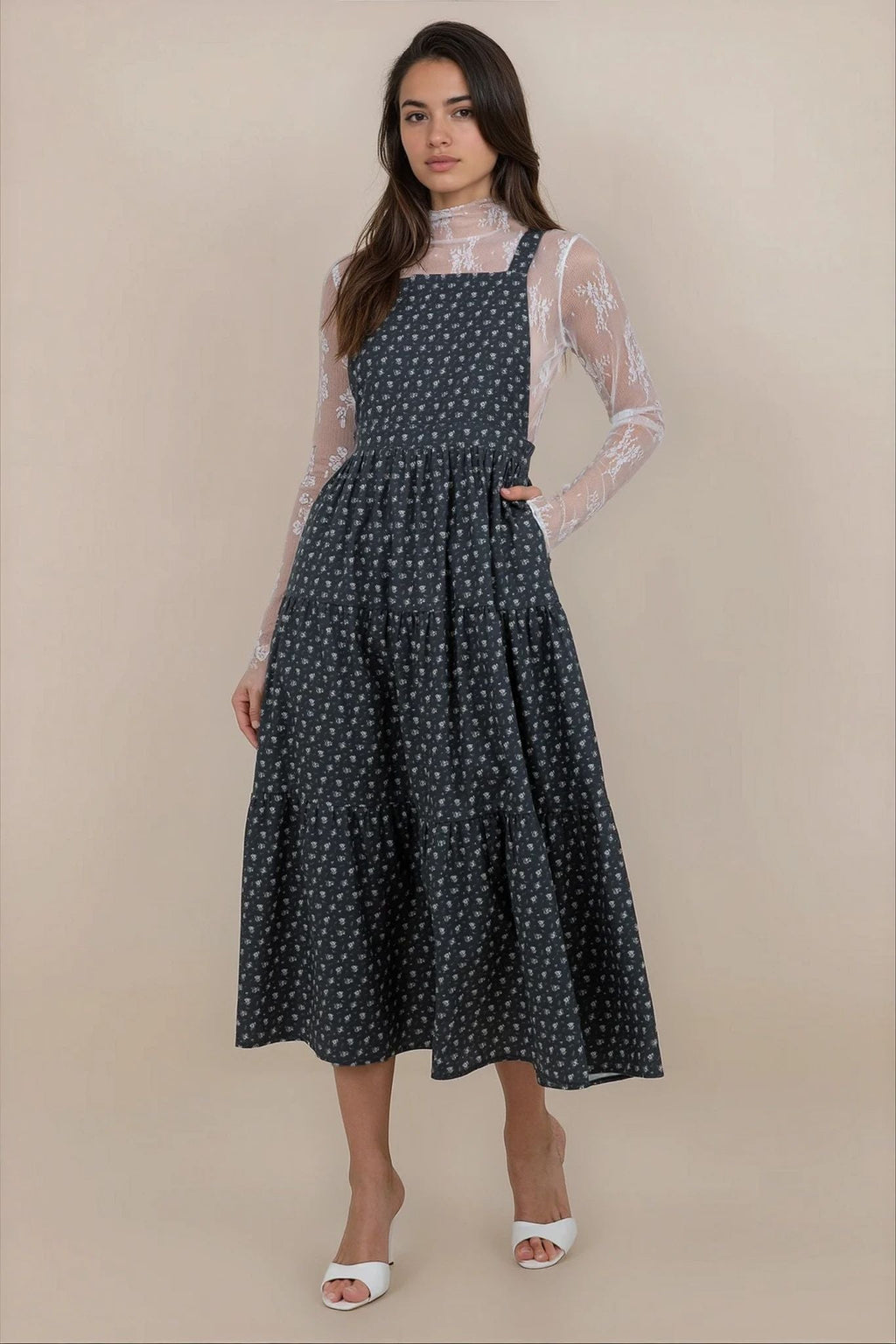 Shay Overall Dress in Navy Floral