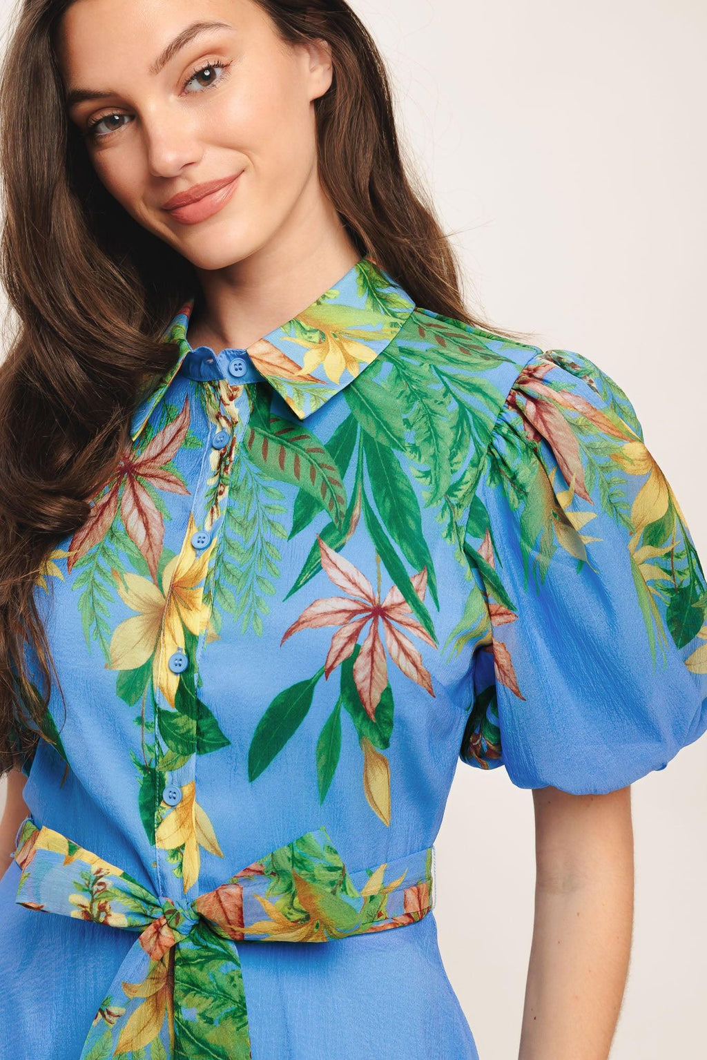 Palm Serenade Blue Woven Midi Dress