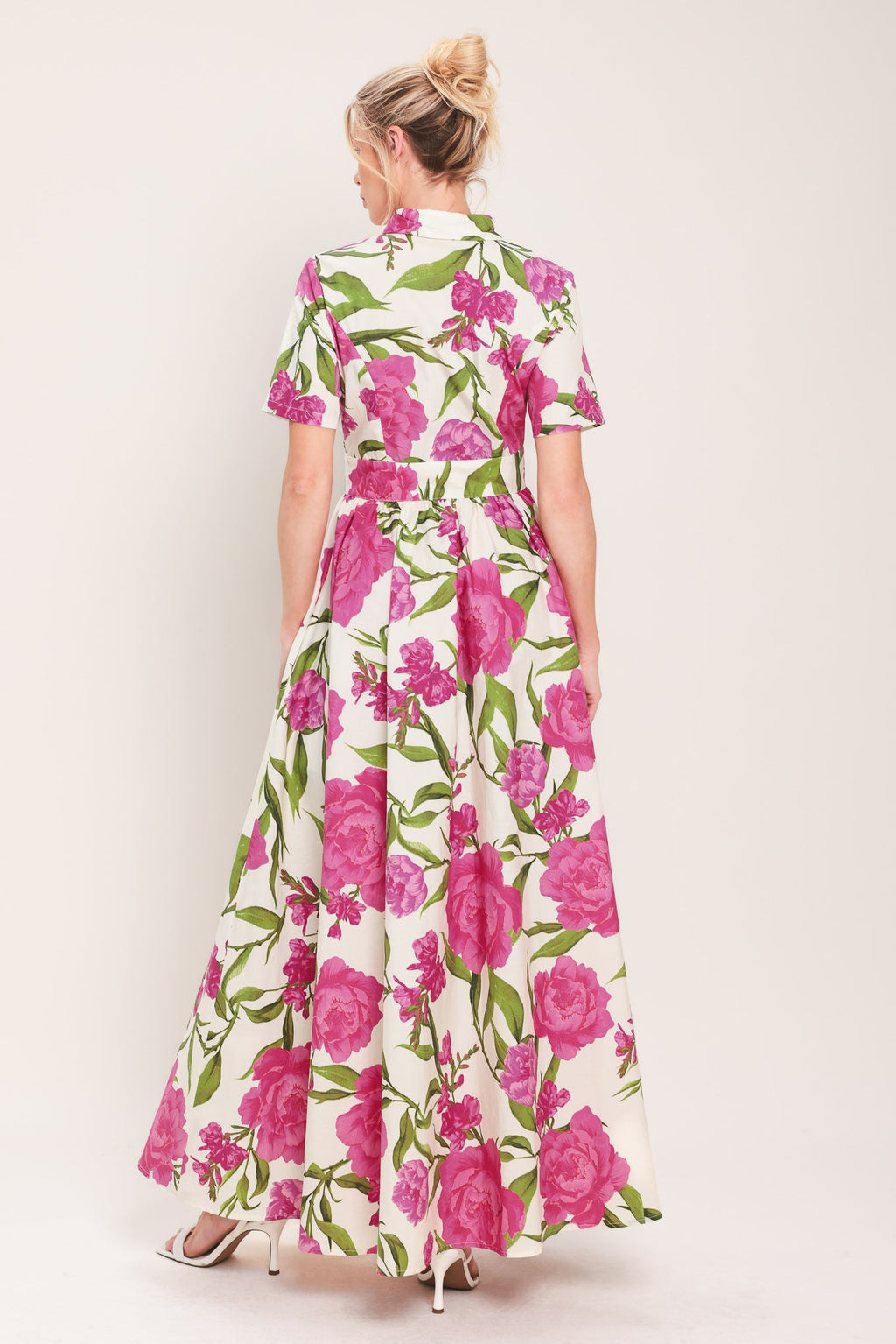 Flying Tomato Blooming Rose Woven Maxi Shirt Dress