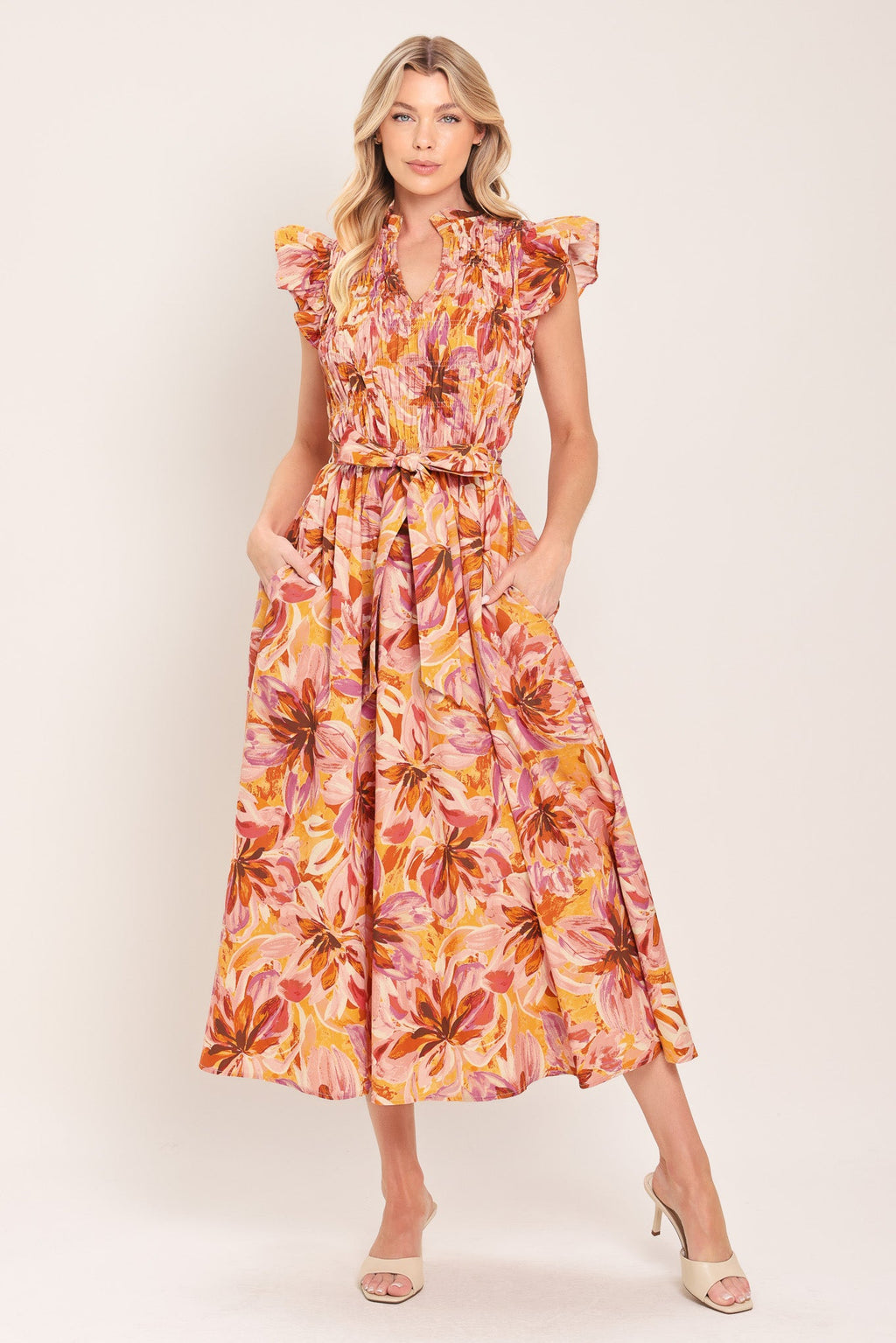 Flying Tomato - Apricot Blossom Woven Midi Dress