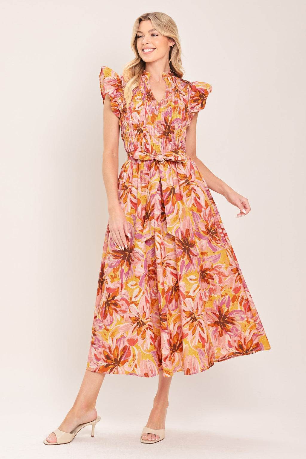 Flying Tomato - Apricot Blossom Woven Midi Dress
