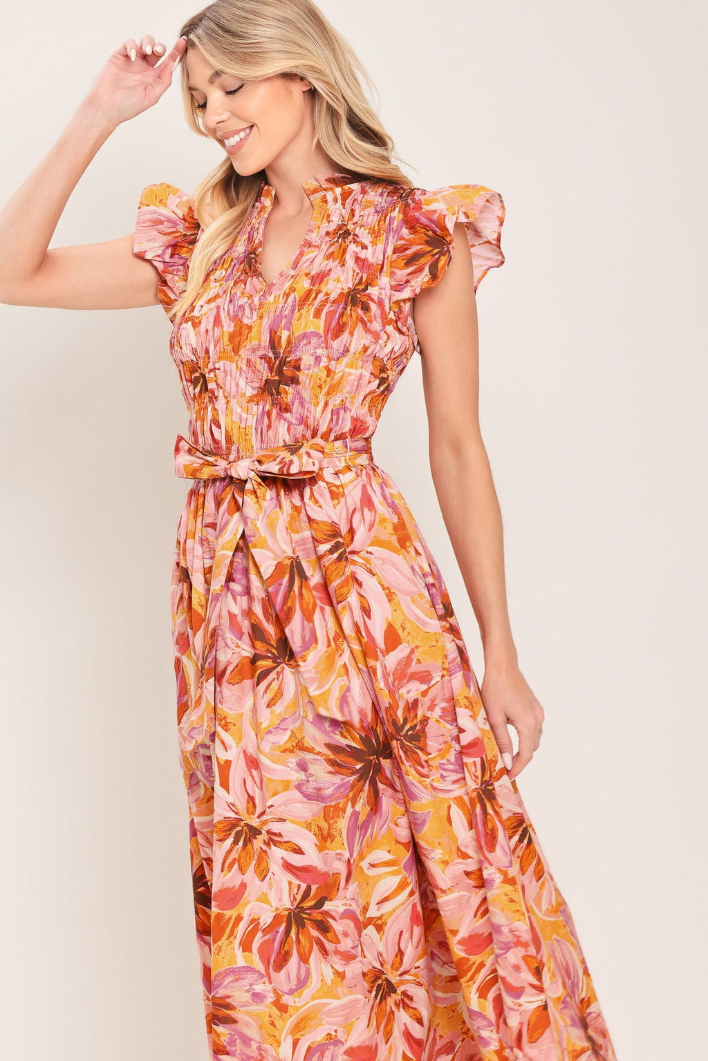 Flying Tomato - Apricot Blossom Woven Midi Dress