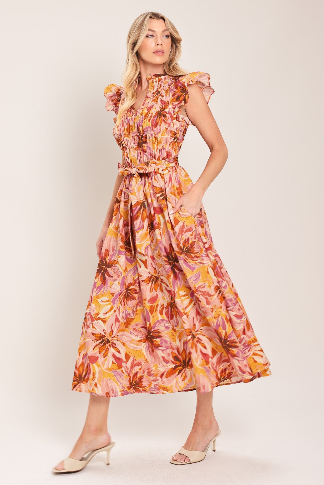 Flying Tomato - Apricot Blossom Woven Midi Dress