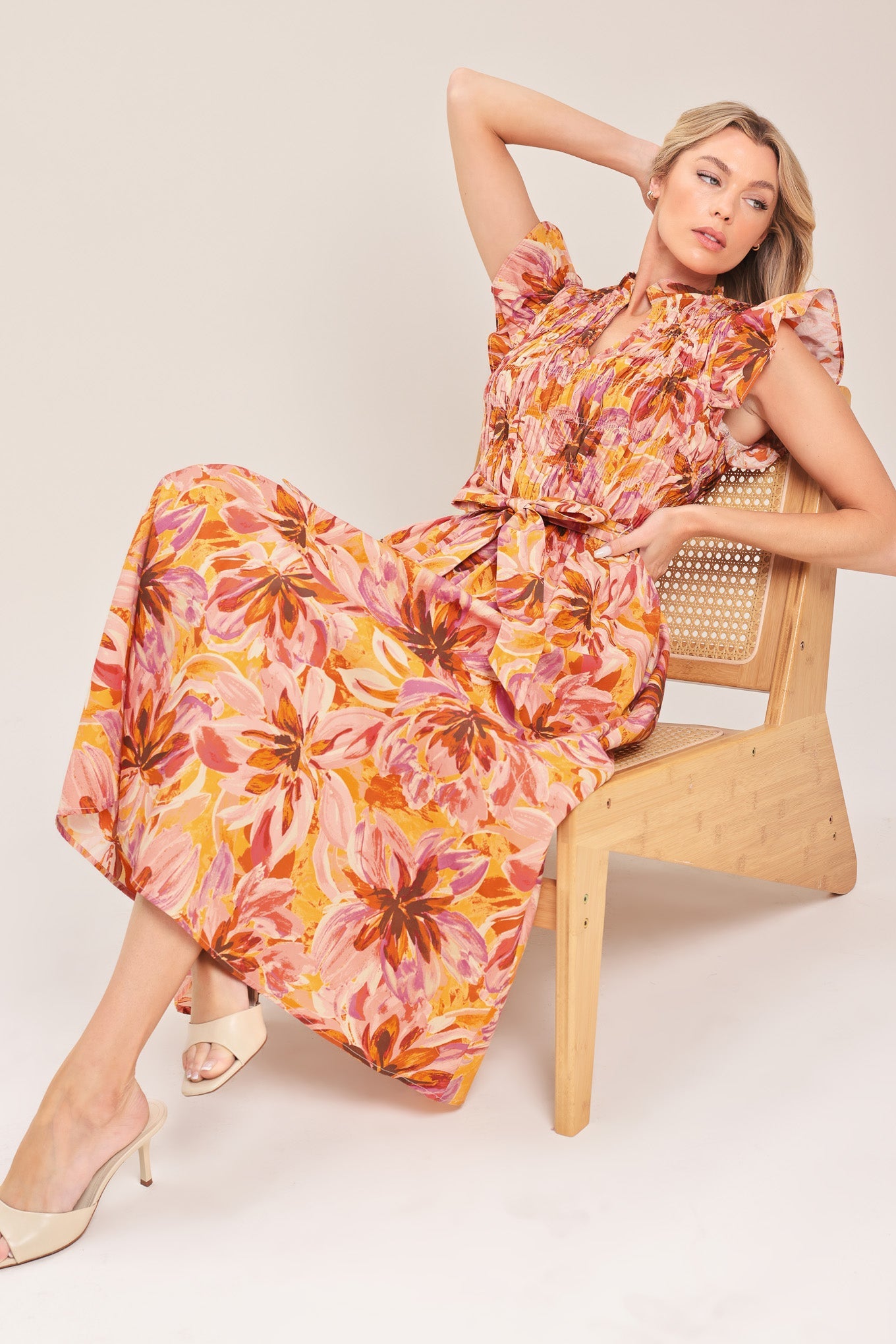 Flying Tomato - Apricot Blossom Woven Midi Dress