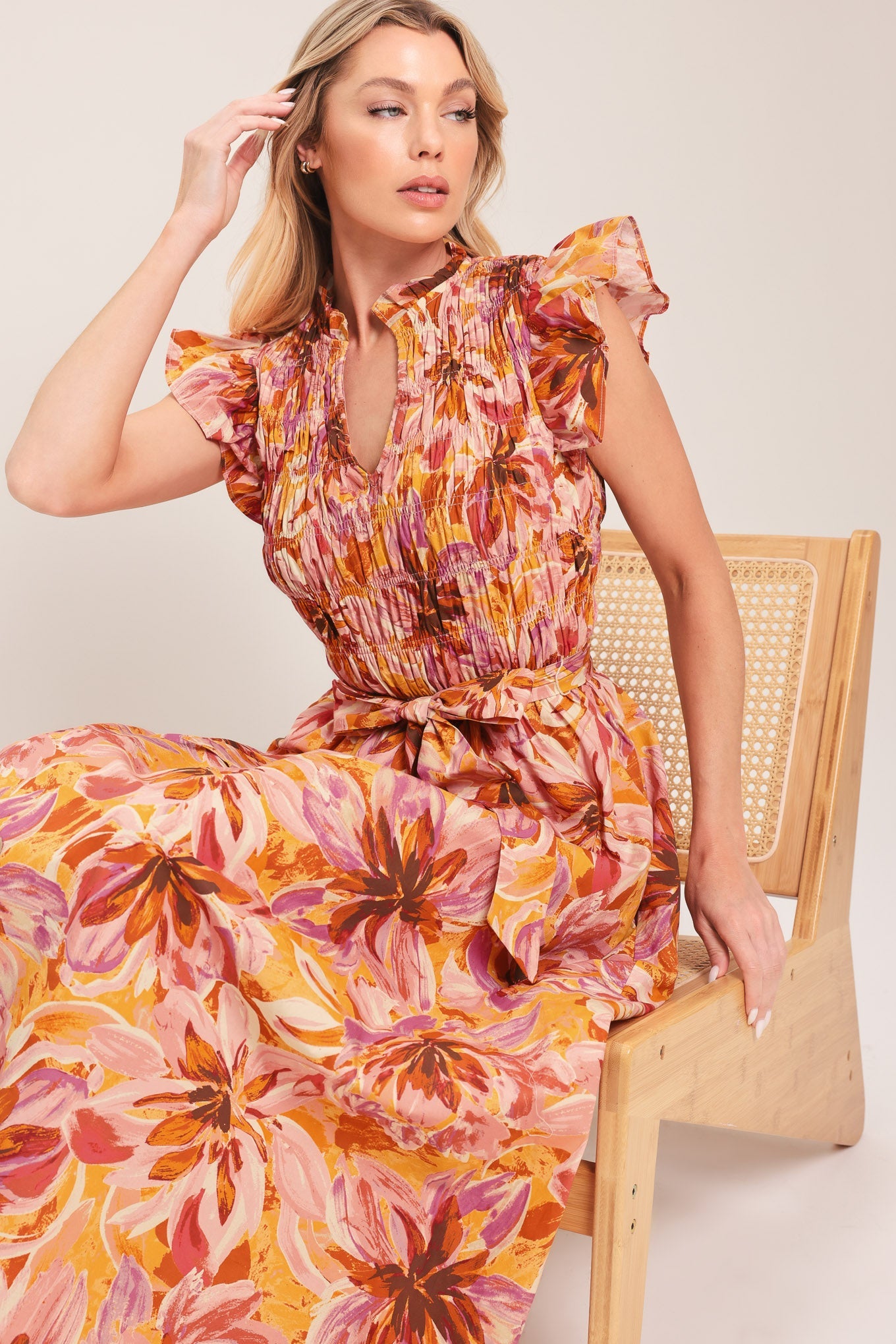 Flying Tomato - Apricot Blossom Woven Midi Dress