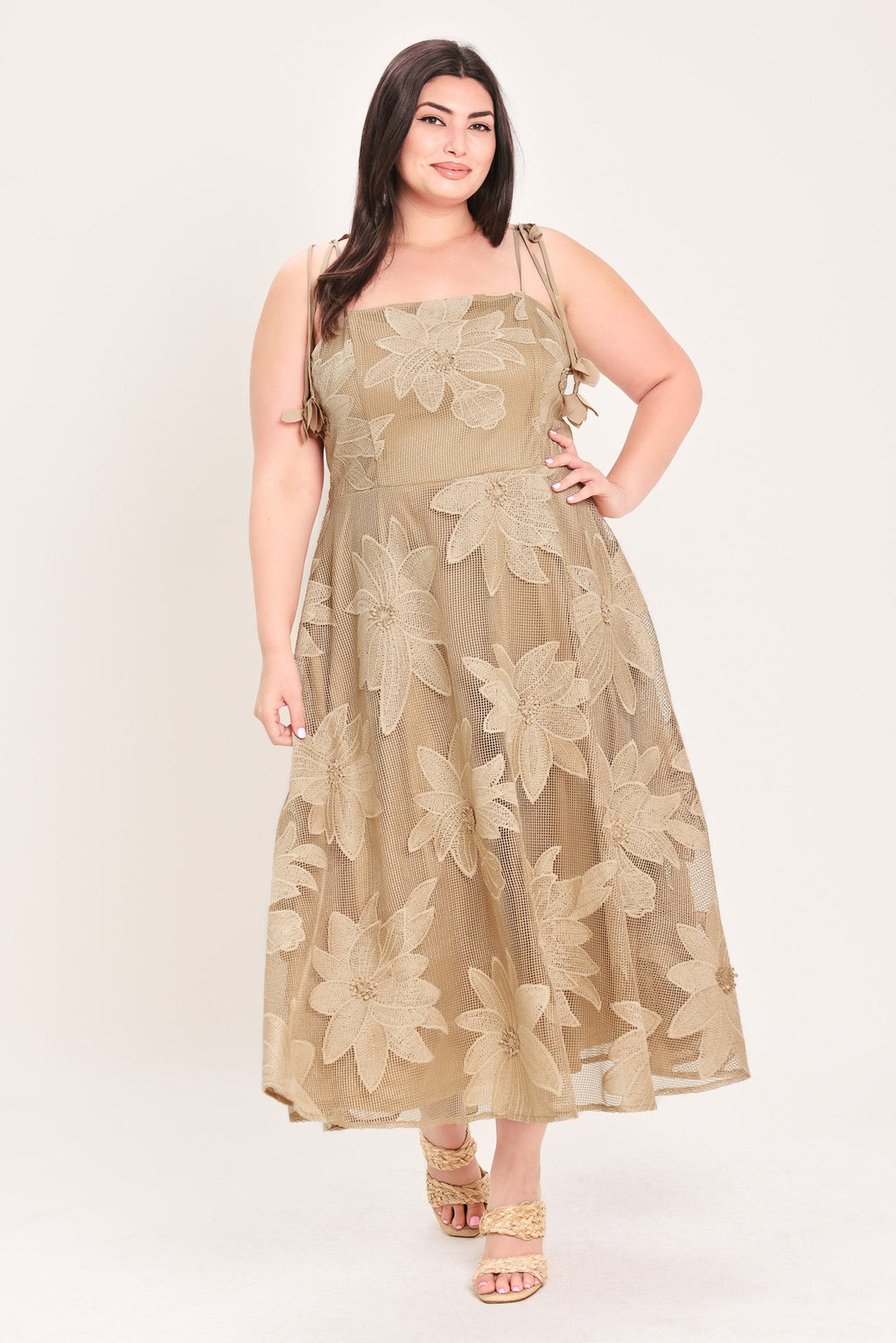 Flying Tomato Sandy Bloom Floral Woven Lace Midi Dress