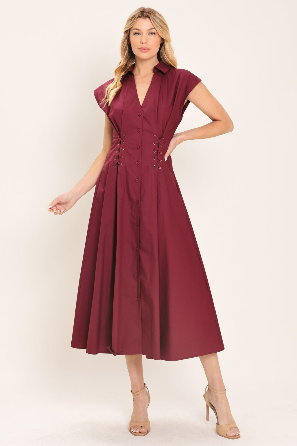 Flying Tomato Cabernet Charm Woven Midi Dress