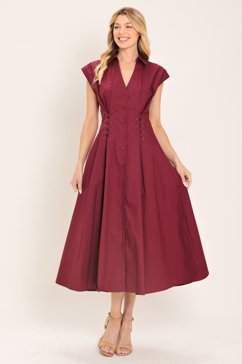 Flying Tomato Cabernet Charm Woven Midi Dress