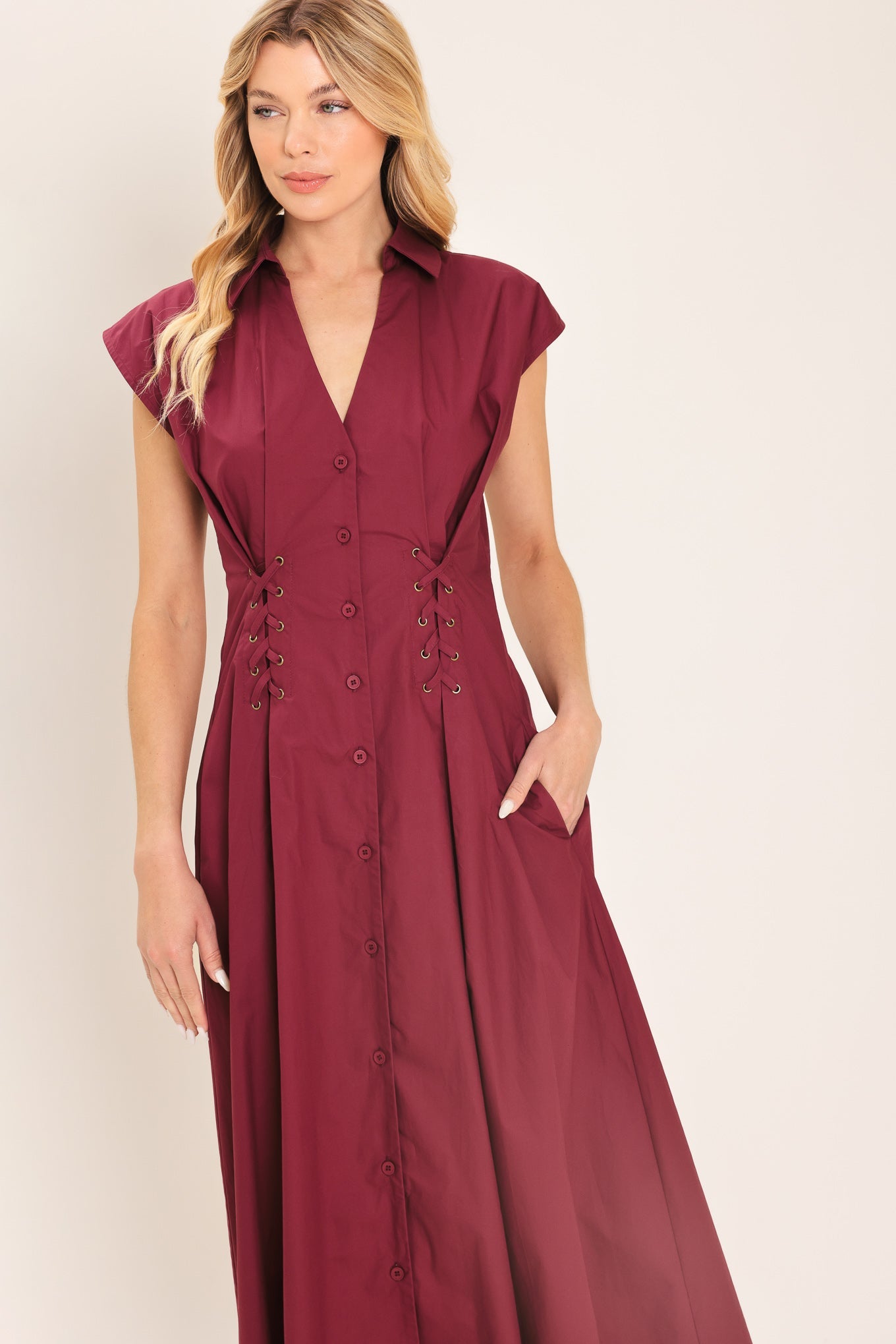 Flying Tomato Cabernet Charm Woven Midi Dress