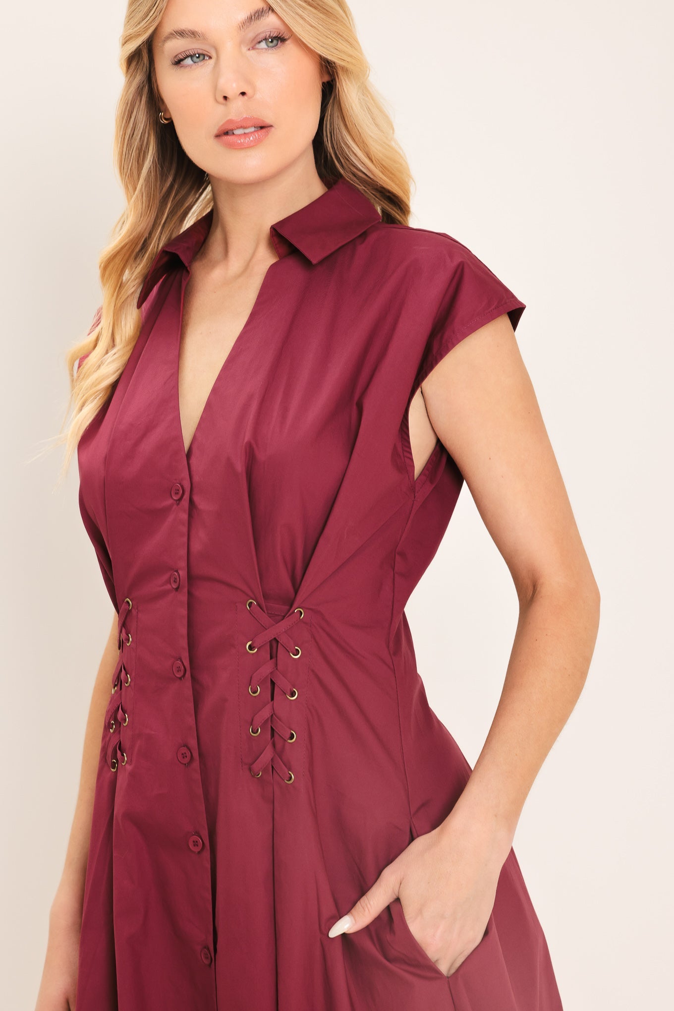 Flying Tomato Cabernet Charm Woven Midi Dress