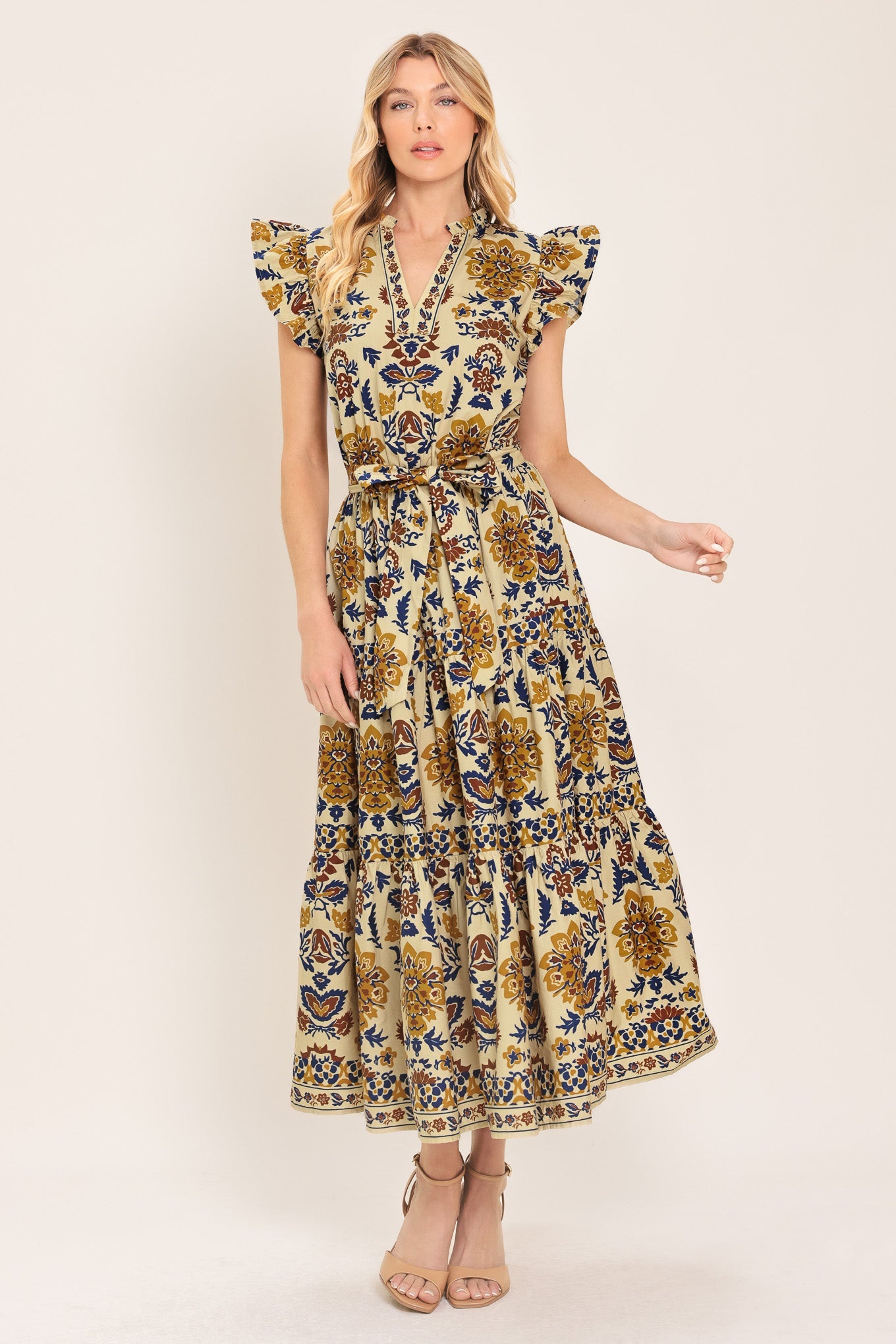 Flying Tomato - Golden Meadow Woven Midi Dress