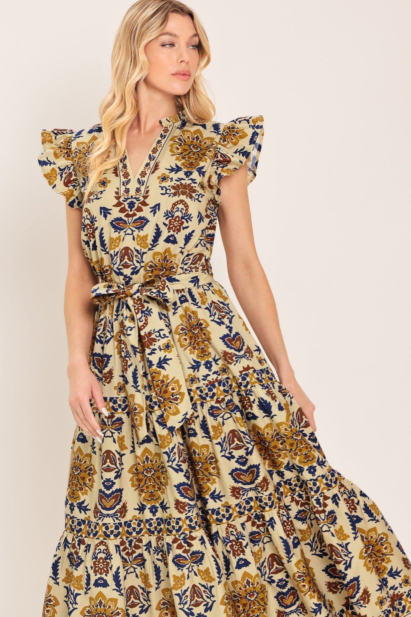 Flying Tomato - Golden Meadow Woven Midi Dress