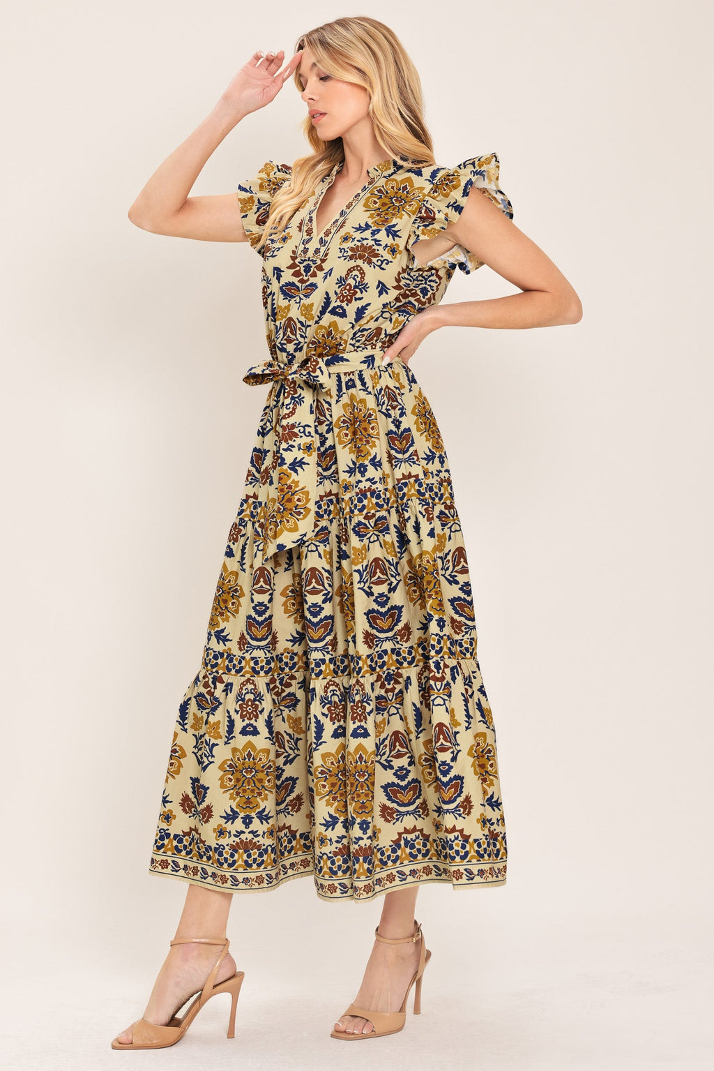 Flying Tomato - Golden Meadow Woven Midi Dress