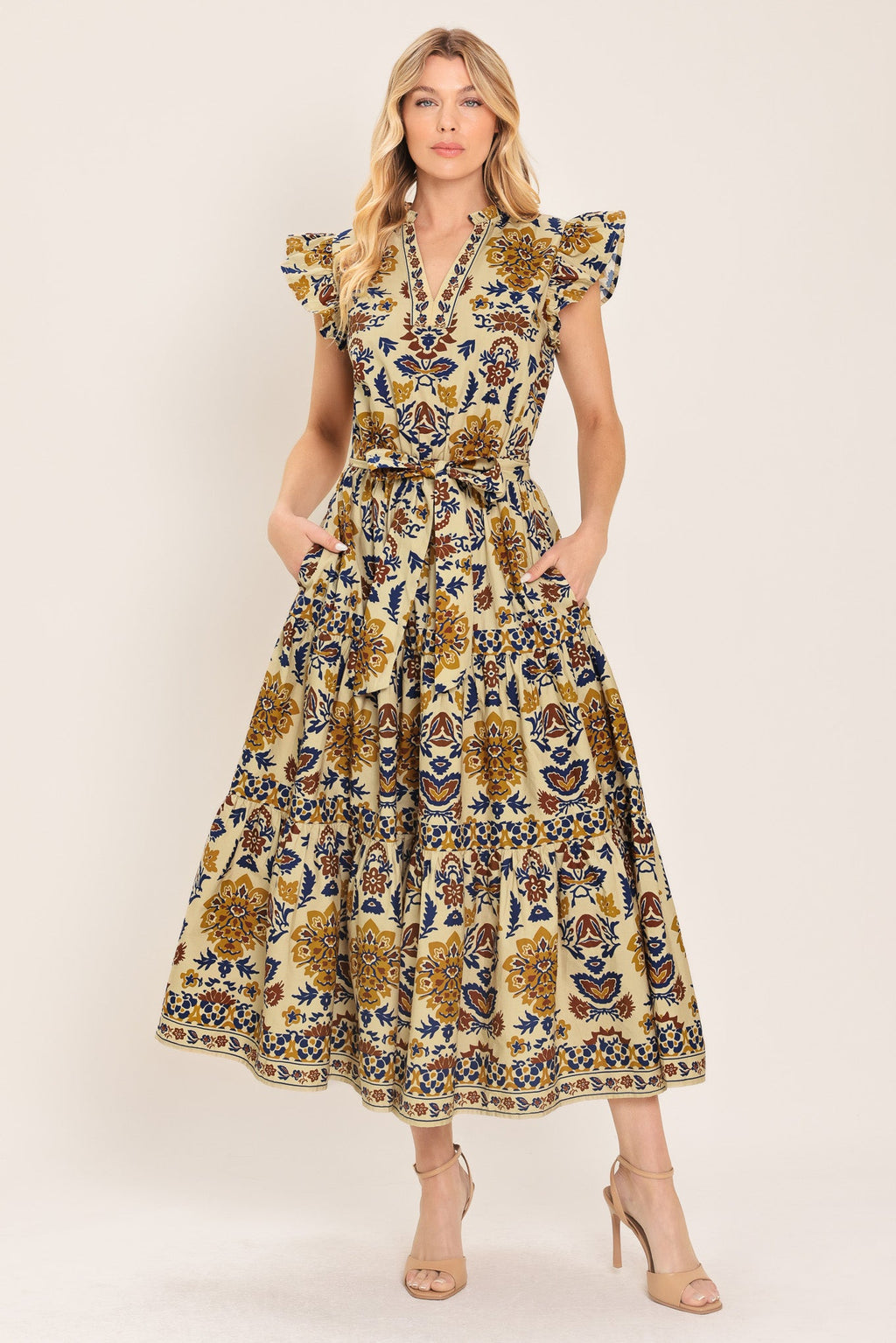 Flying Tomato - Golden Meadow Woven Midi Dress