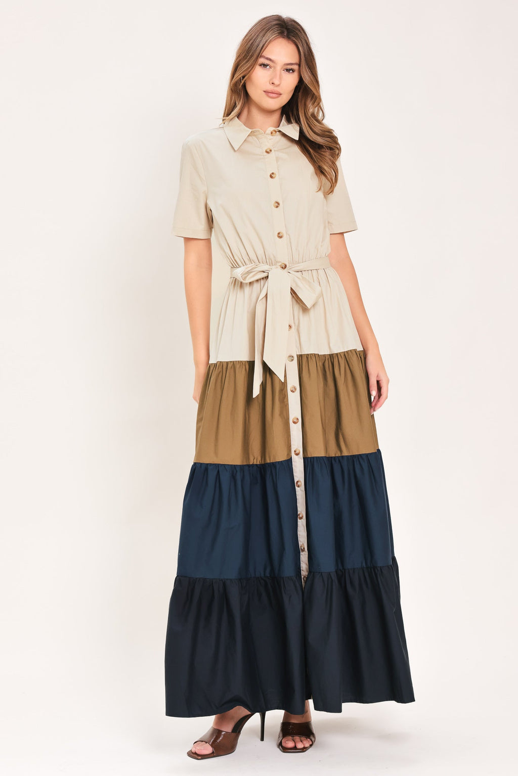 Flying Tomato Marina Sunset Woven Maxi Shirt Dress