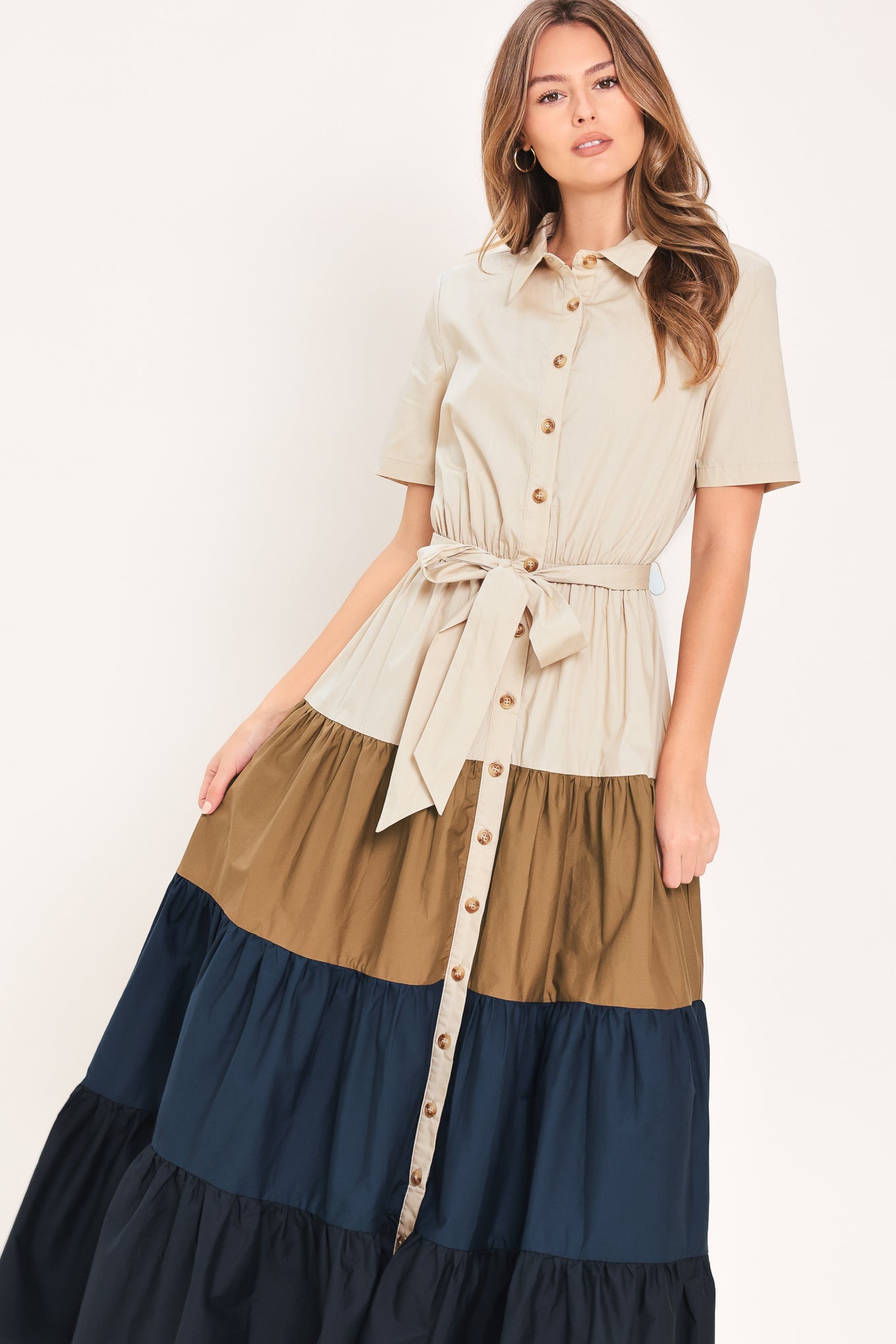 Flying Tomato Marina Sunset Woven Maxi Shirt Dress