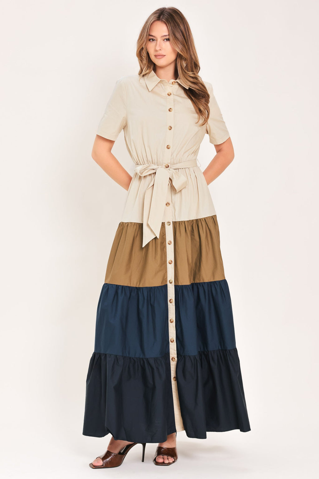 Flying Tomato Marina Sunset Woven Maxi Shirt Dress