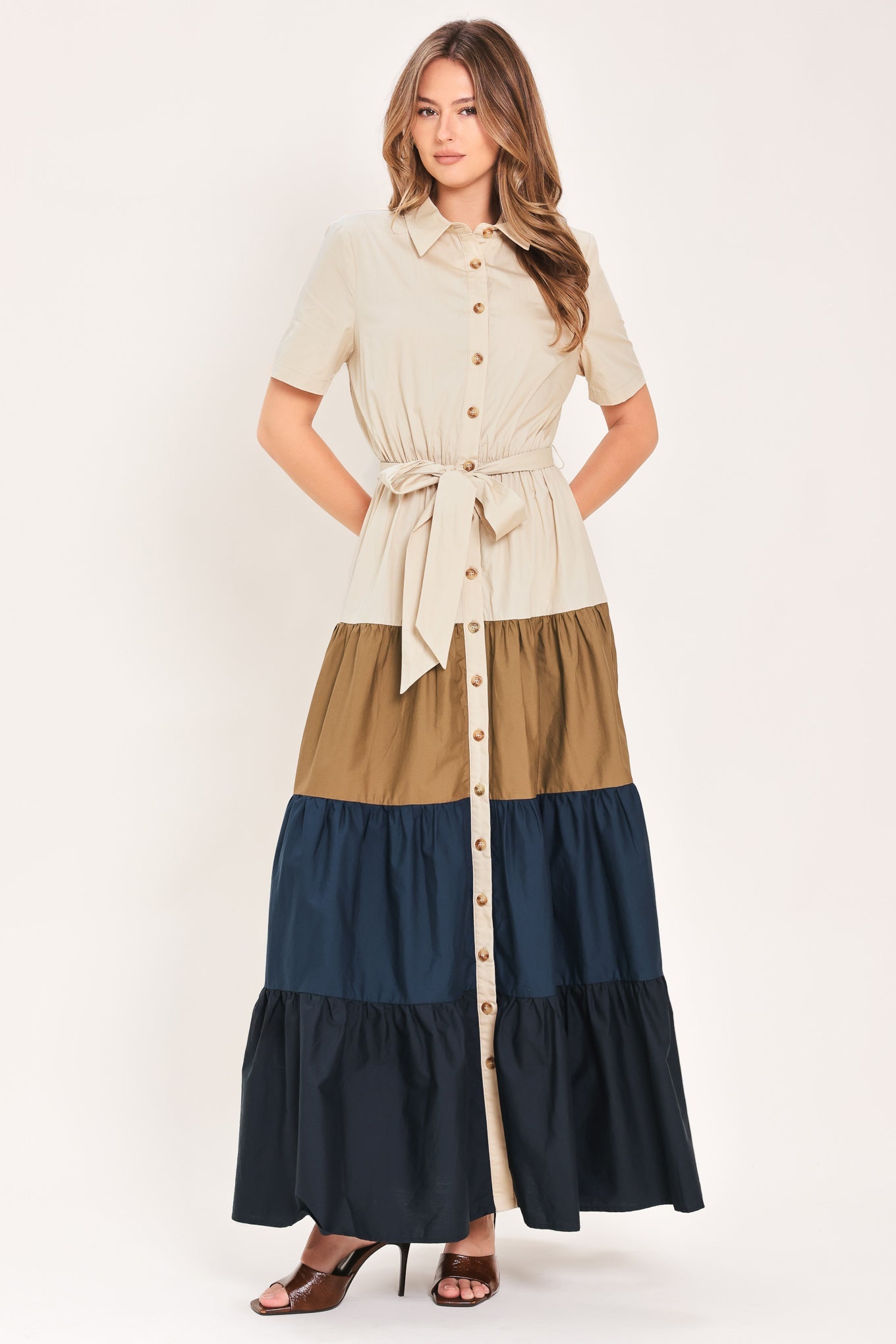 Flying Tomato Marina Sunset Woven Maxi Shirt Dress