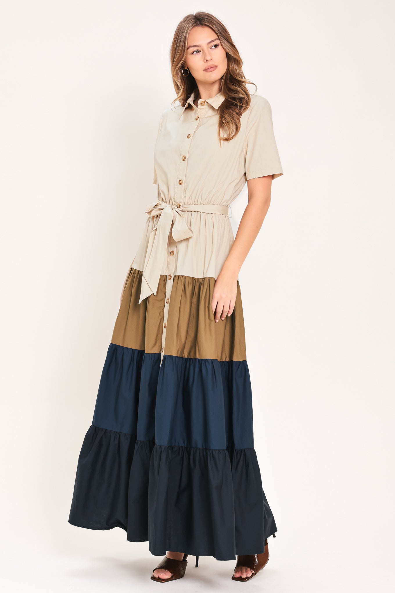 Flying Tomato Marina Sunset Woven Maxi Shirt Dress