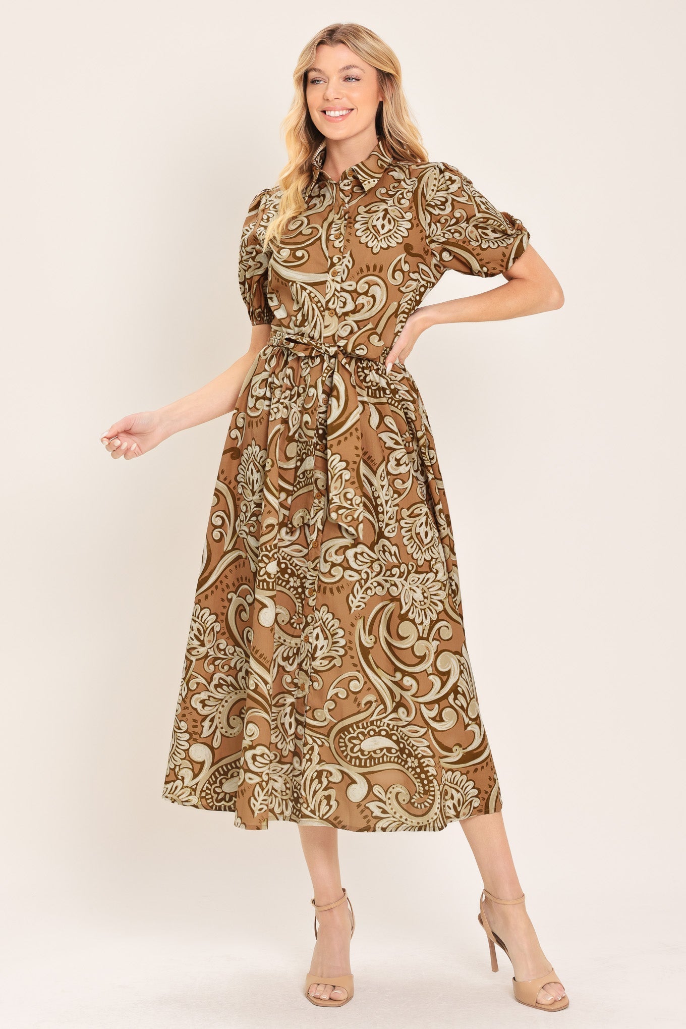 Flying Tomato - Vintage Paisley Woven Midi Dress