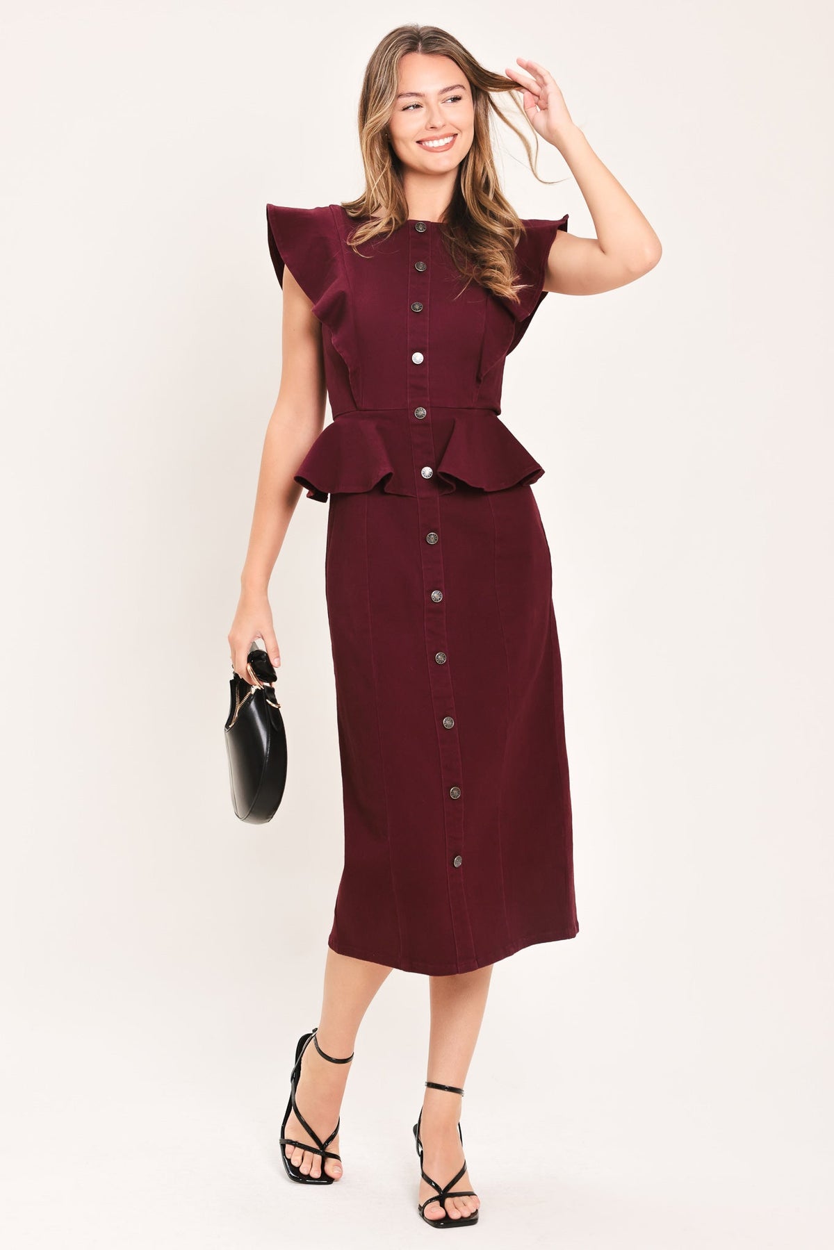 Flying Tomato Burgundy Ruffle Reverence Midi Dress