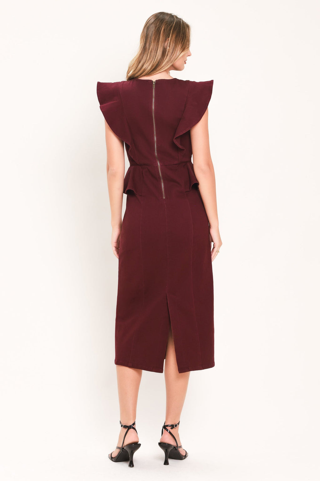 Flying Tomato Burgundy Ruffle Reverence Midi Dress