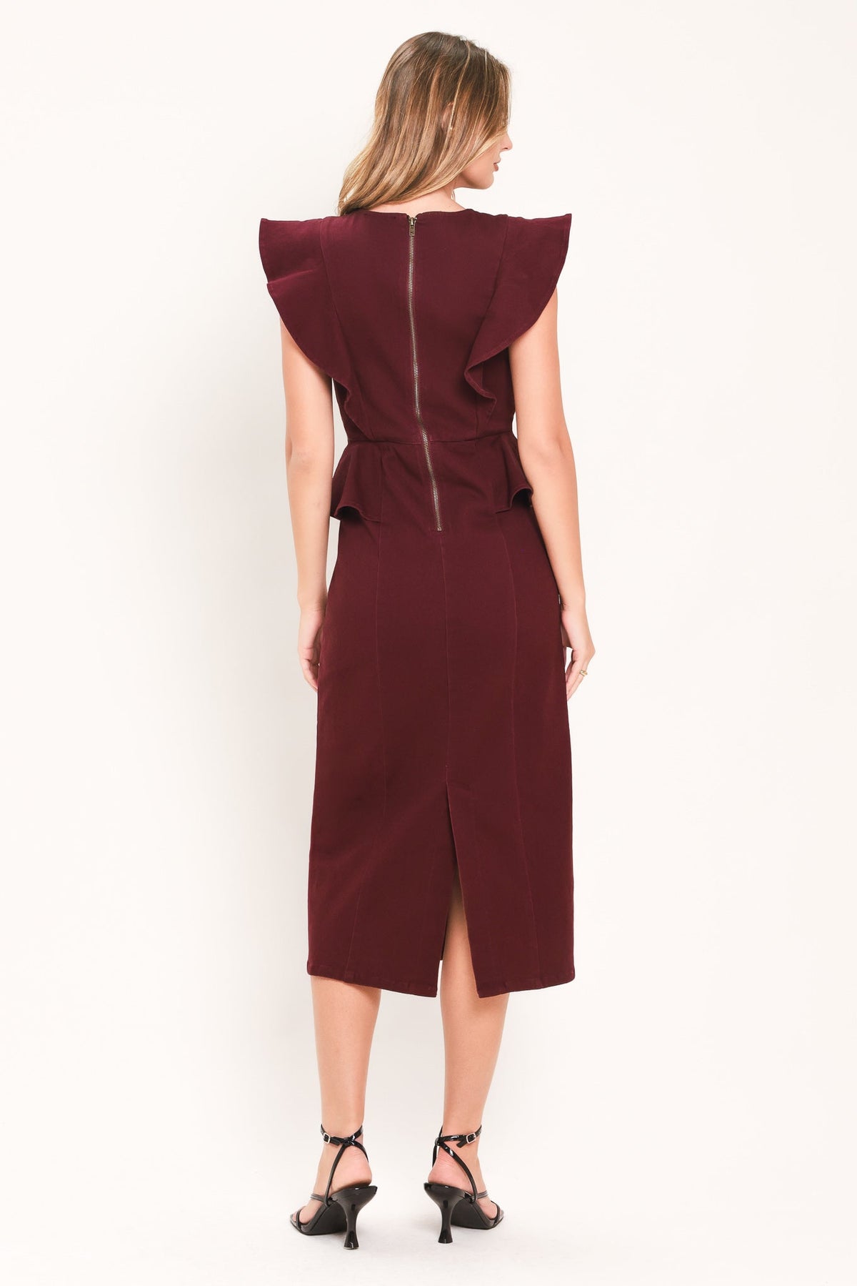 Flying Tomato Burgundy Ruffle Reverence Midi Dress