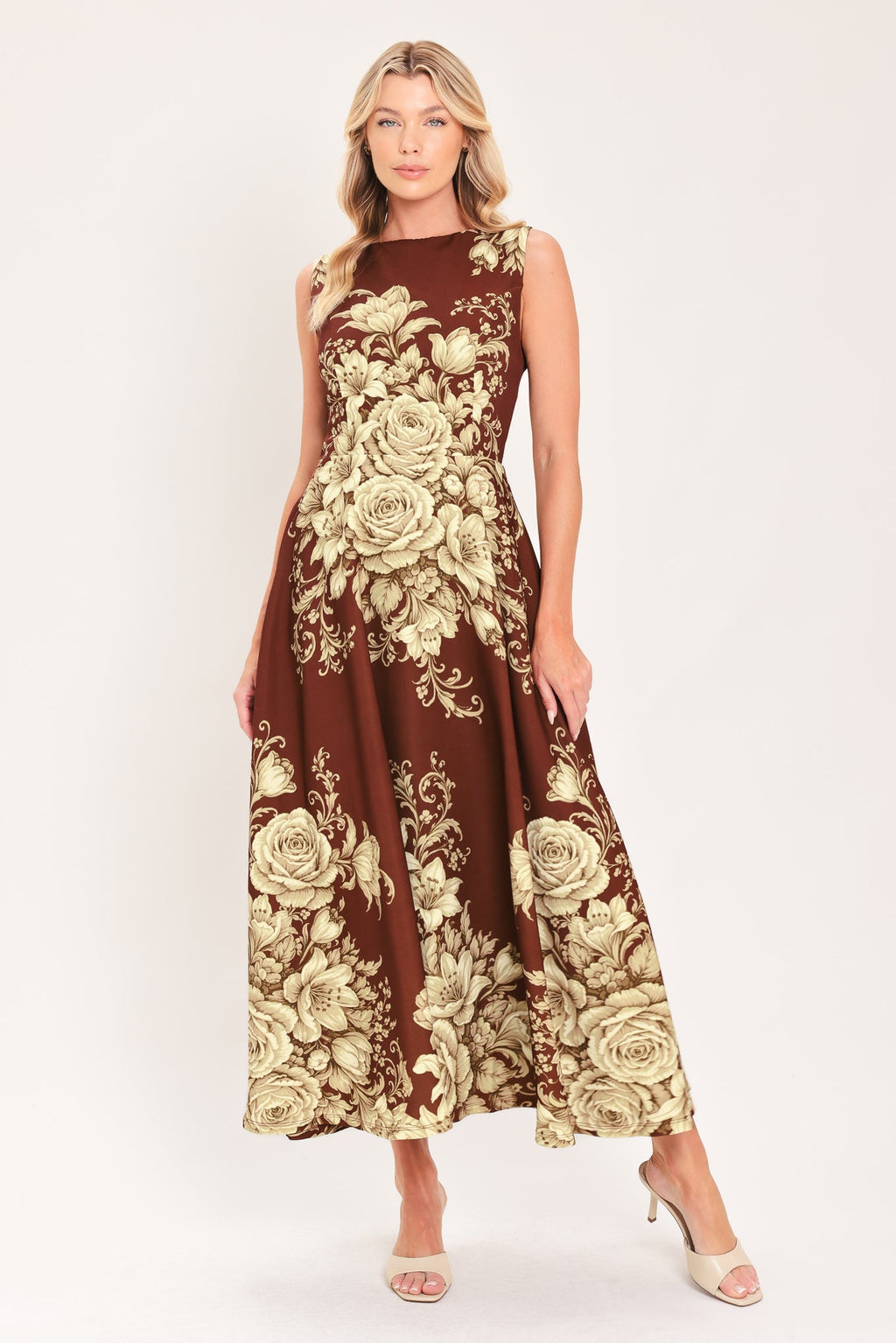 Flying Tomato Antique Petal Regalia Floral Midi Dress