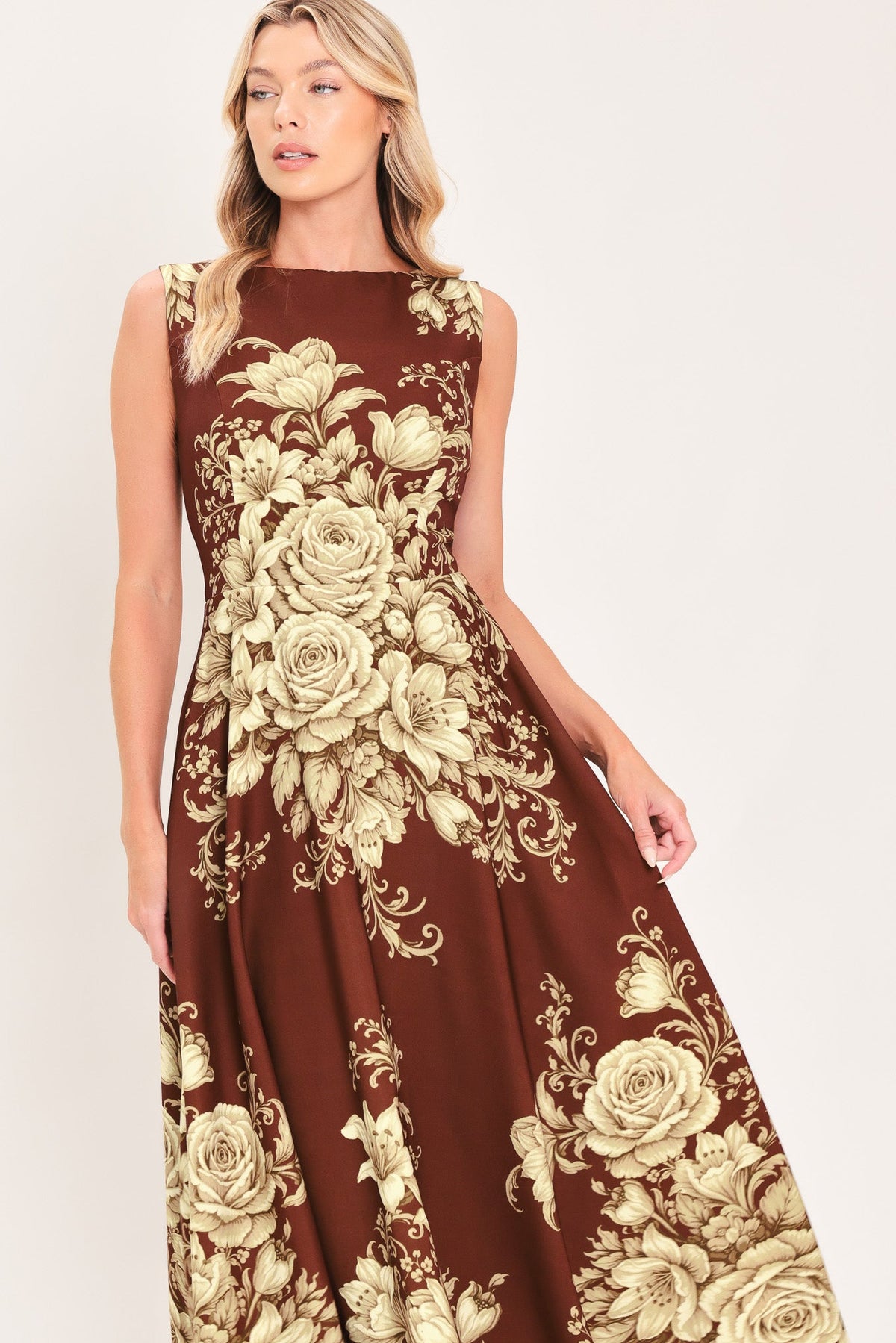 Flying Tomato Antique Petal Regalia Floral Midi Dress