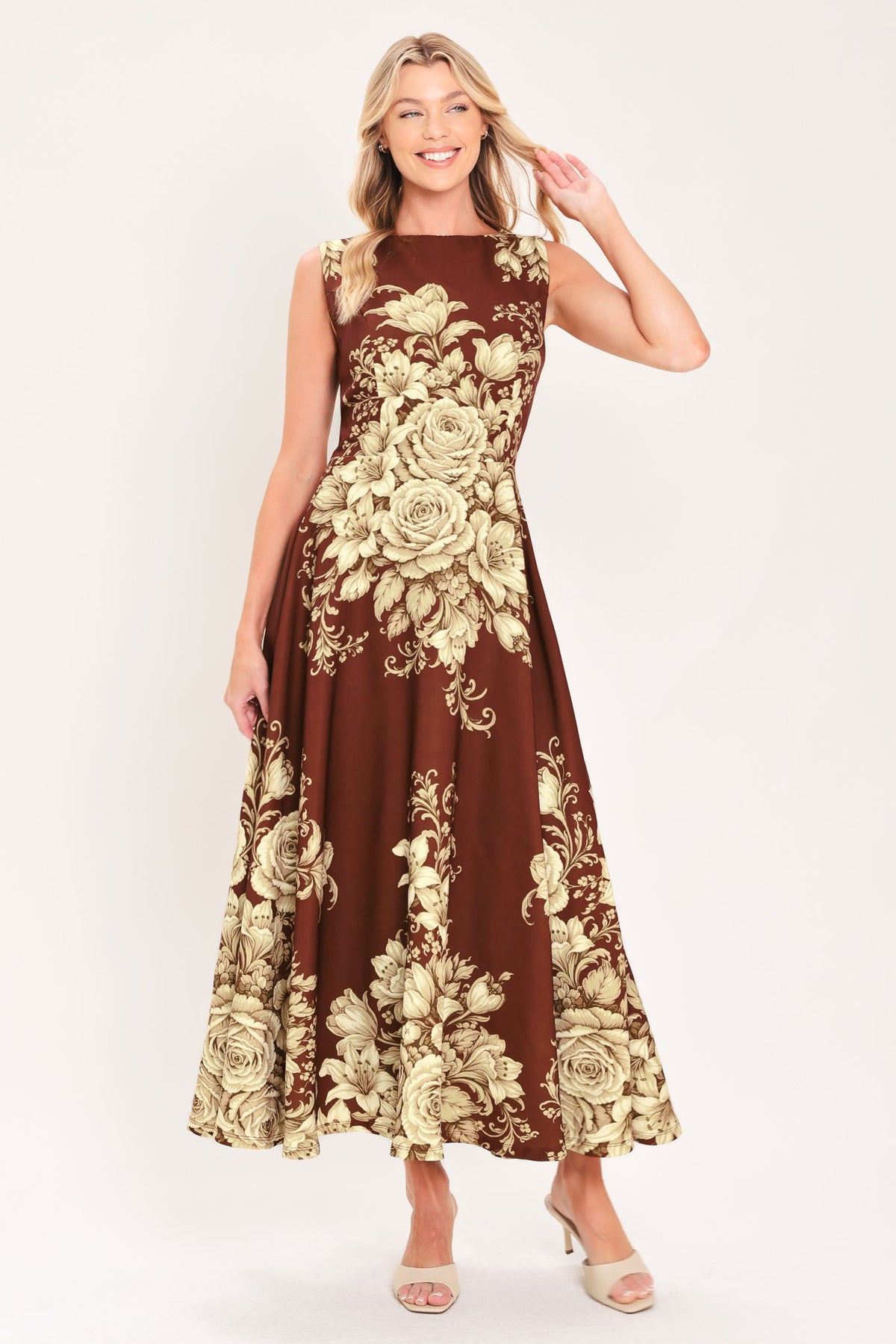 Flying Tomato Antique Petal Regalia Floral Midi Dress