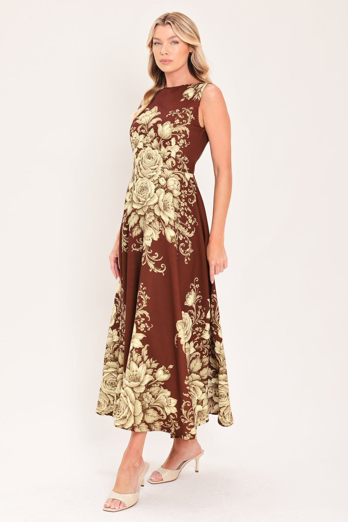 Flying Tomato Antique Petal Regalia Floral Midi Dress