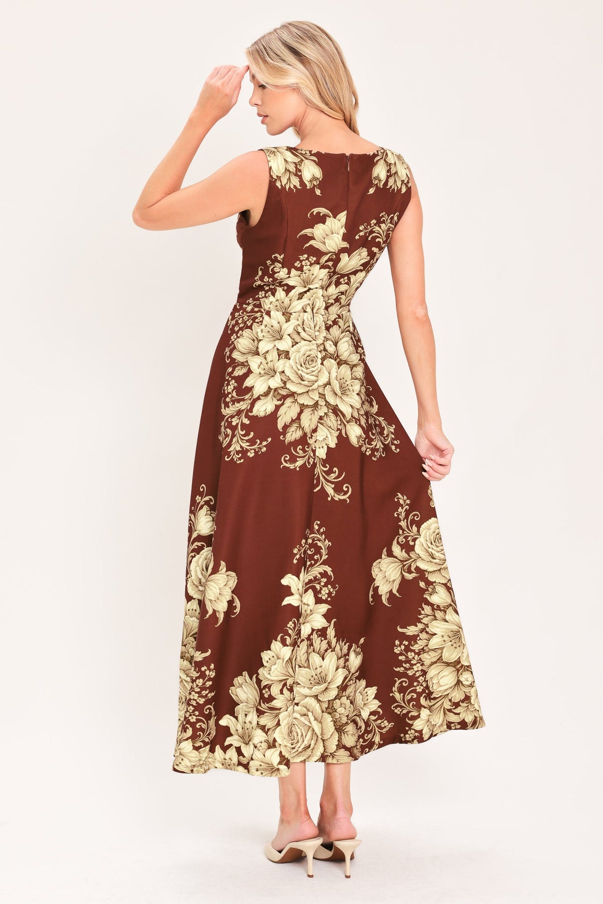 Flying Tomato Antique Petal Regalia Floral Midi Dress