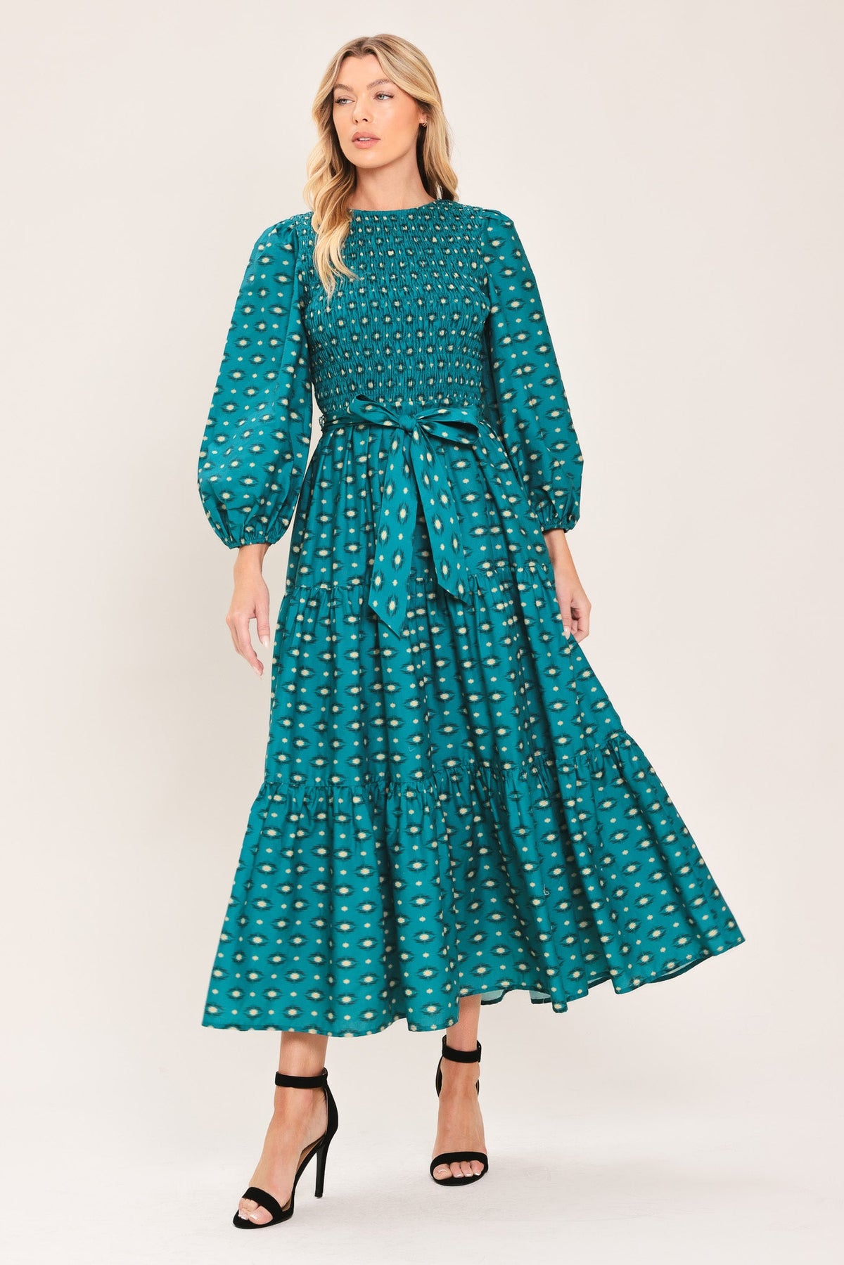 Flying Tomato Ocean Dot Ruffle Woven Midi Dress