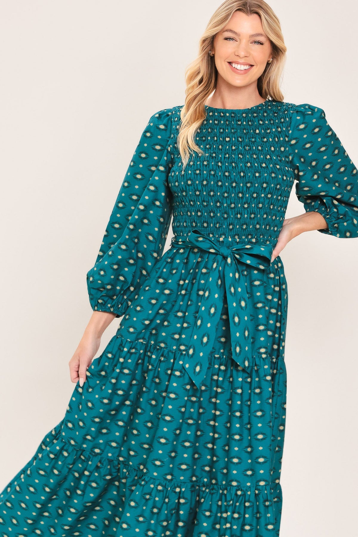 Flying Tomato Ocean Dot Ruffle Woven Midi Dress